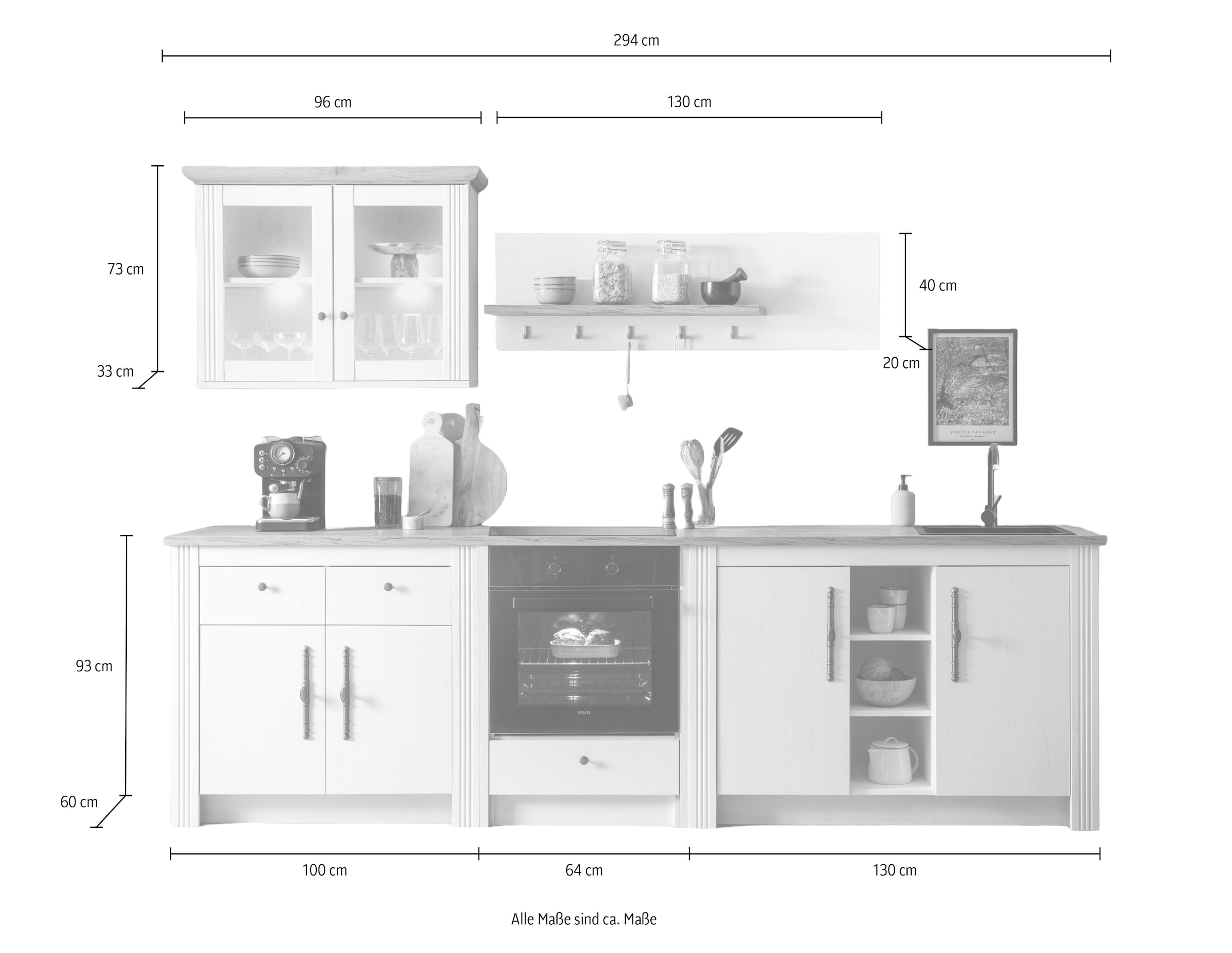 GOODproduct Kitchenette »KS-Westminster, Pantryküche im Landhaus Stil, hochwertige Metallgriffe« Ensemble,  Breite 294 cm, Kommoden, Wandpaneel, Hängeschrank, Herdumbau