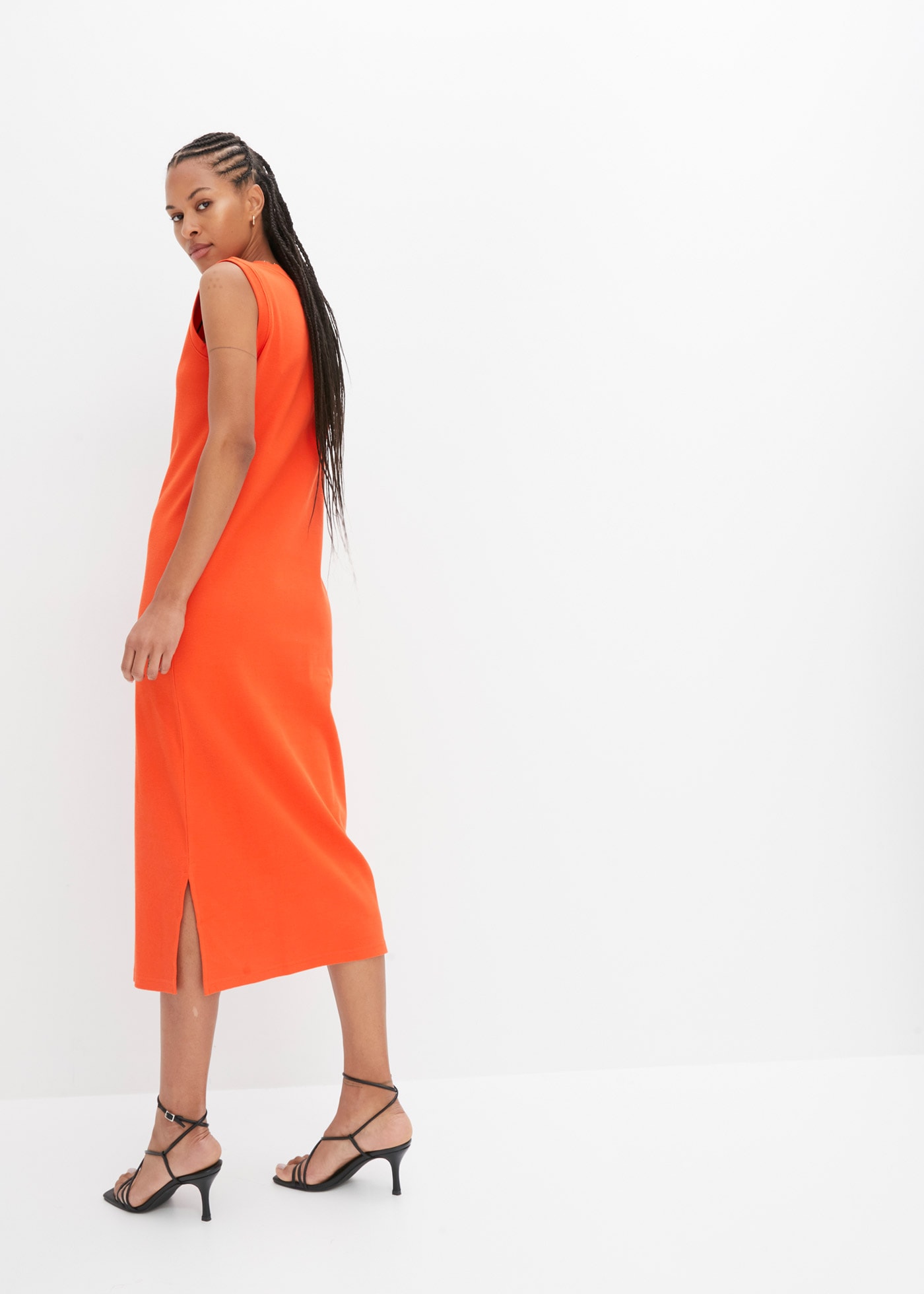 bonprix Robe en jersey aus Rippjersey, mit rundem geripptem Halsausschnitt, ohne Ärmel