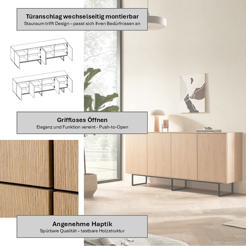 Home affaire Sideboard »Lund, moderner Schrank, Kommode mit Kufengestell« ausreichend Stauraum, vielseitig einsetzbar, 200 cm breit