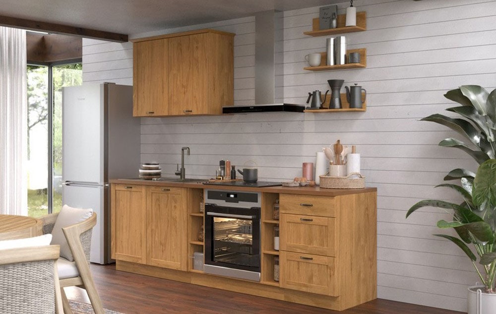 Home affaire Kitchenette »Teramo« Set, Kombinierbar mit anderen Möbelstücken der Serie Teramo,  Breite 250 cm, Kiefer massiv, mit Arbeitsplatte