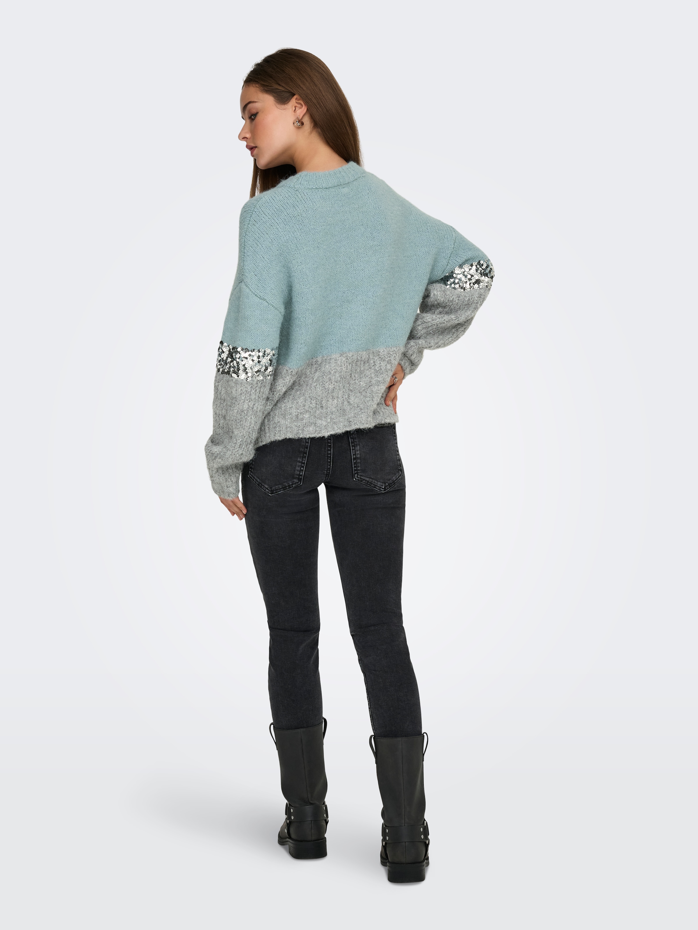 ONLY Rundhalspullover »ONLMAINE LIFE LS SEQUIN BLOCK O-NECK KNT«