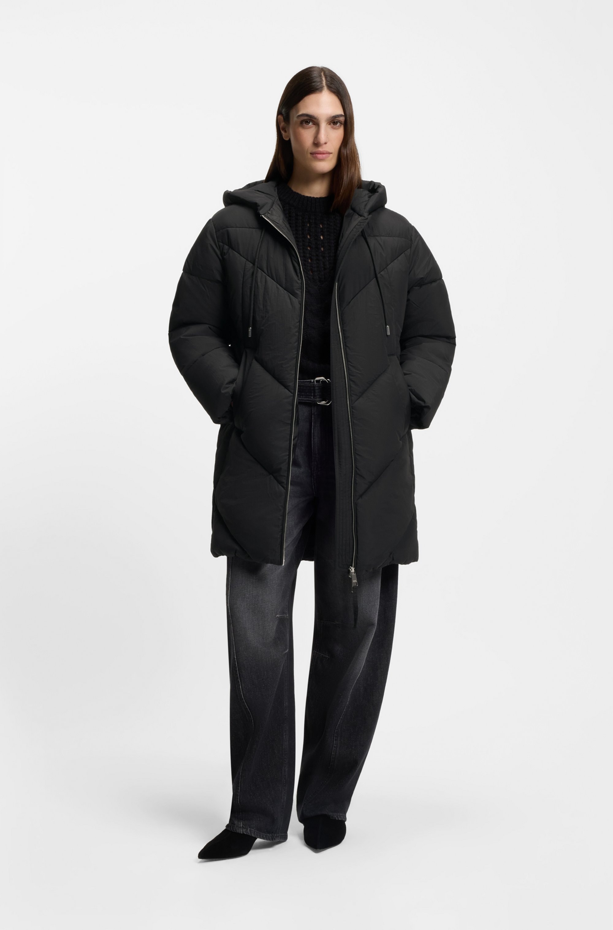 BOSS ORANGE Manteau matelassé »Piapolly Premium Damenmode« mit Kapuze, Chevron-Steppung