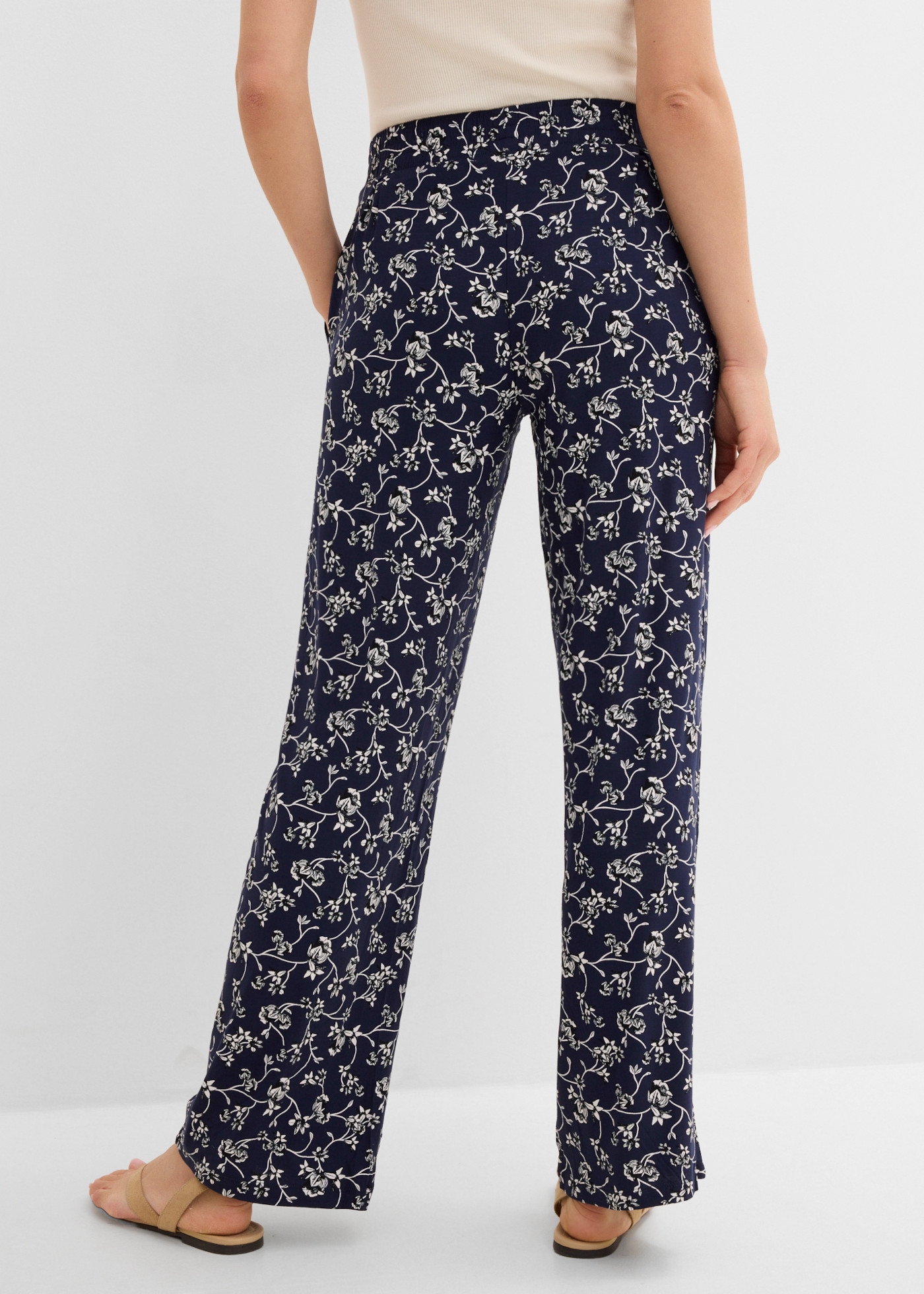 bonprix Palazzohose  aus Viskose und Elasthan, mit Bequembund, lange, fliessende Form