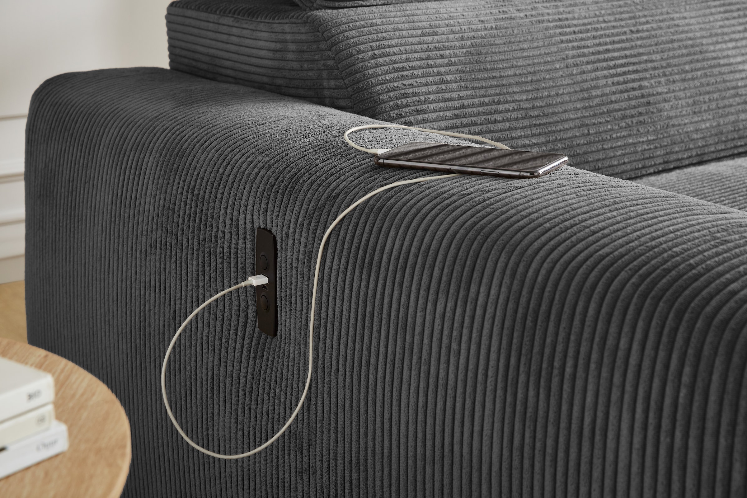 Jockenhöfer Gruppe Ecksofa »Slider L-Form, B: 277 cm Couch, 60cm elektrische Sitztiefenverstellung« 140kg Belastbarkeit, USB-Anschluss, Kopfteilverstellung & Zierkissen
