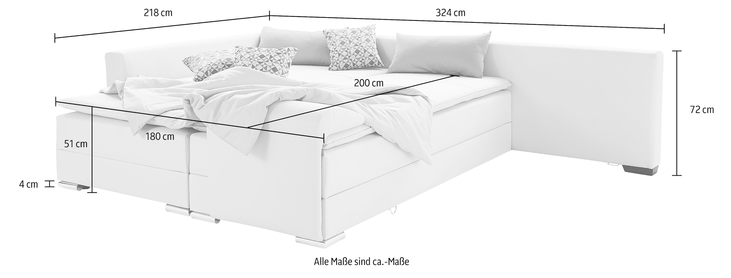 Home affaire Canapé d'angle »Night & Day L-Form, B: 324 cm, mit Dauer-Schlaffunktion und Armlehne« inkl. Bettfunktion & Bettkasten, Boxspringbett 180x200 cm