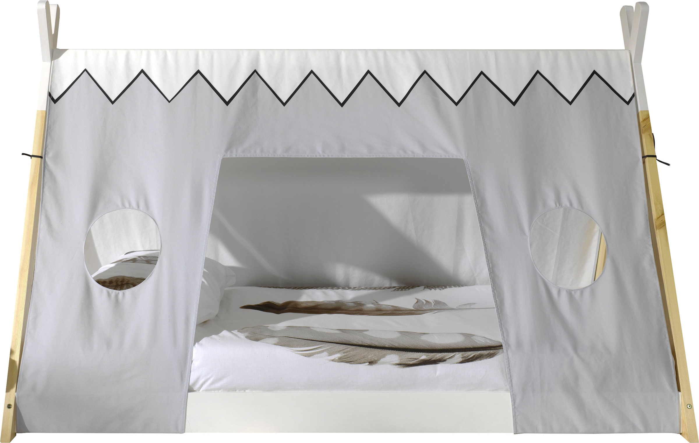 Vipack Lit d'enfant »TIPI, Kiefer massiv, 2-farbig lackiert, mit Rolllattenrost« L/H/P env. 206x134,5x105,5 cm, avec toit textile en tente,  entrée de lit basse, construction stable