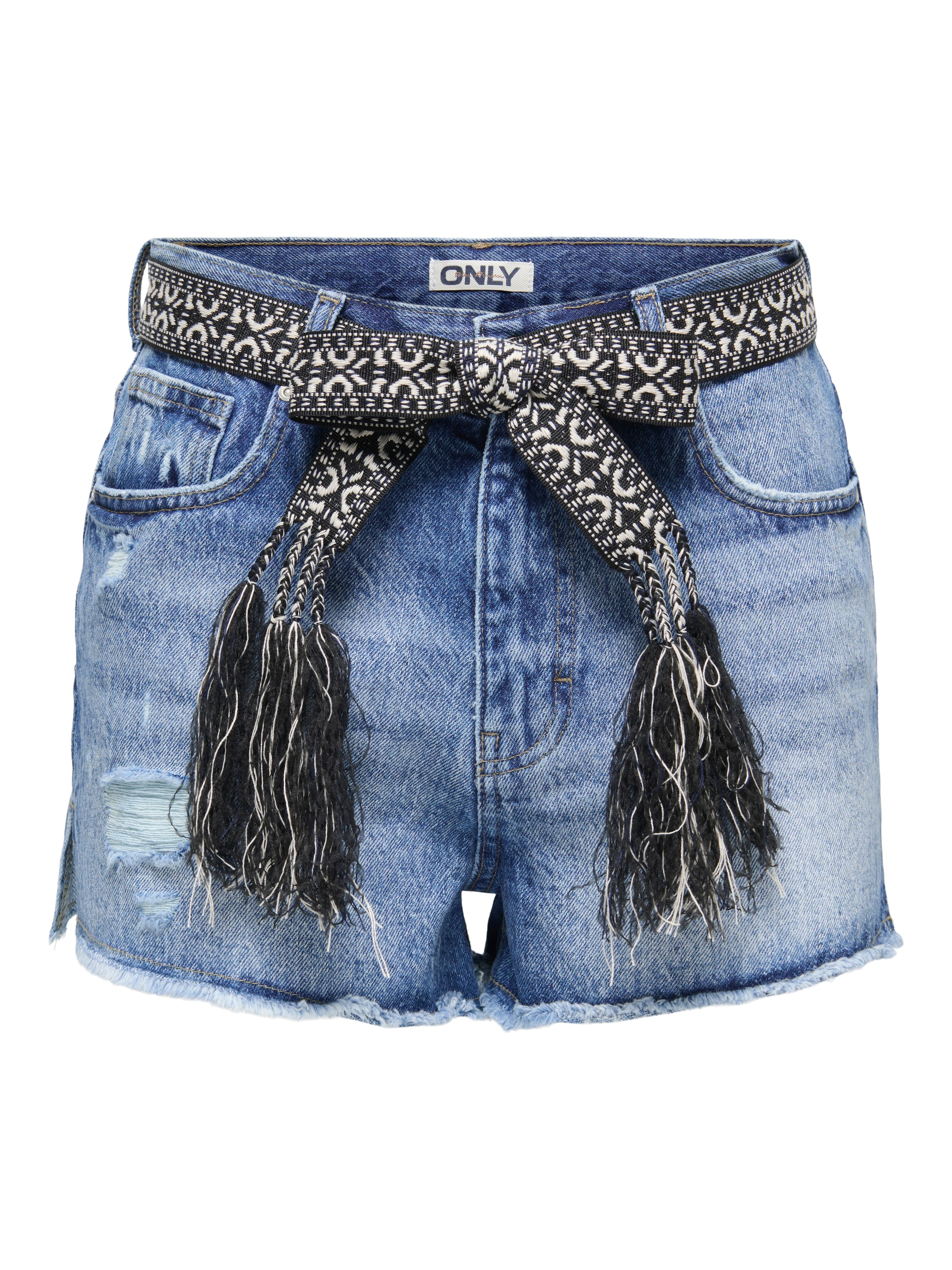 ONLY Short en jean »ONLROBYN EX HW ST VINTAGE DNM SHORTS« Baumwolle, High Waist, offener Saum, destroyed Effekt, Seitenschlitze