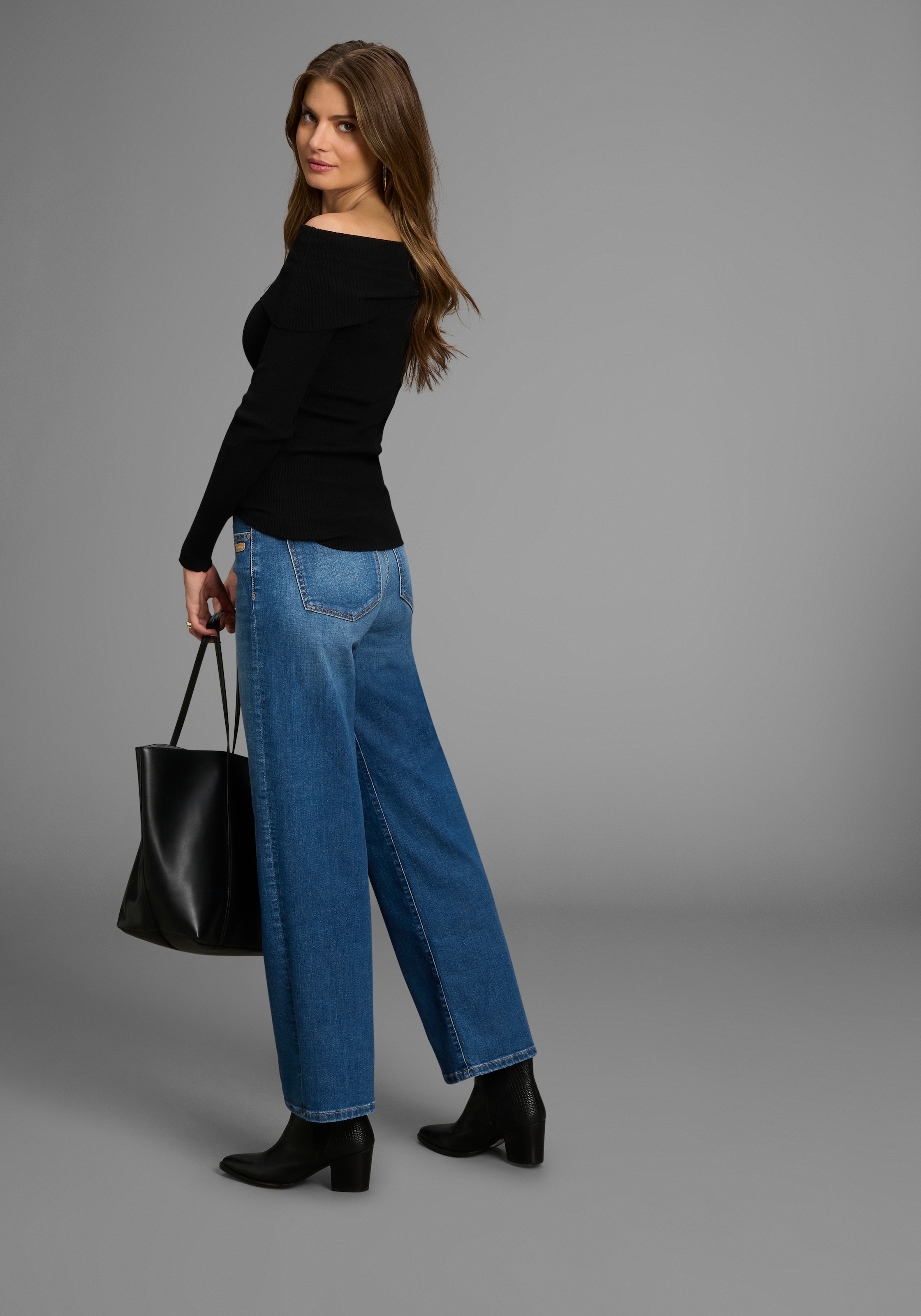 Laura Scott Strickpullover Feinstrickpullover in trendy Carmen Shape - NEUE KOLLEKTION