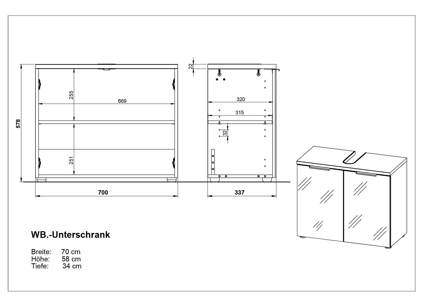 GERMANIA Waschbeckenunterschrank »Tavira« 1 Stk. tlg. Waschbeckenunterschrank mit Glasfronten und Siphonausschnitt