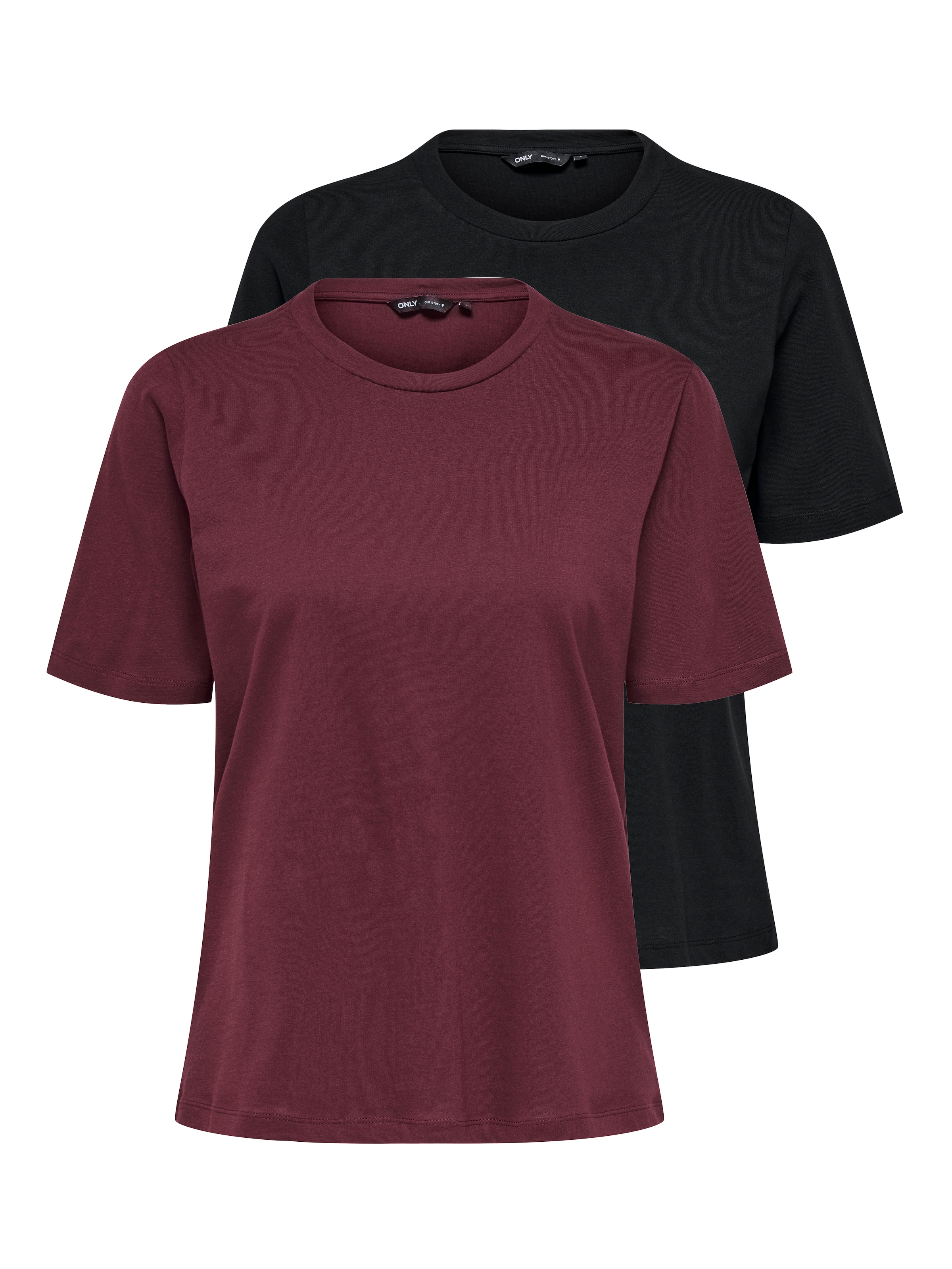 ONLY T-shirt à manches courtes »ONLONLY – Doppelpack T-Shirts für Alltag und Freizeit« Packung, 2 cuis regular fit, Jersey, Baumwolle, Rundhals, unifarben