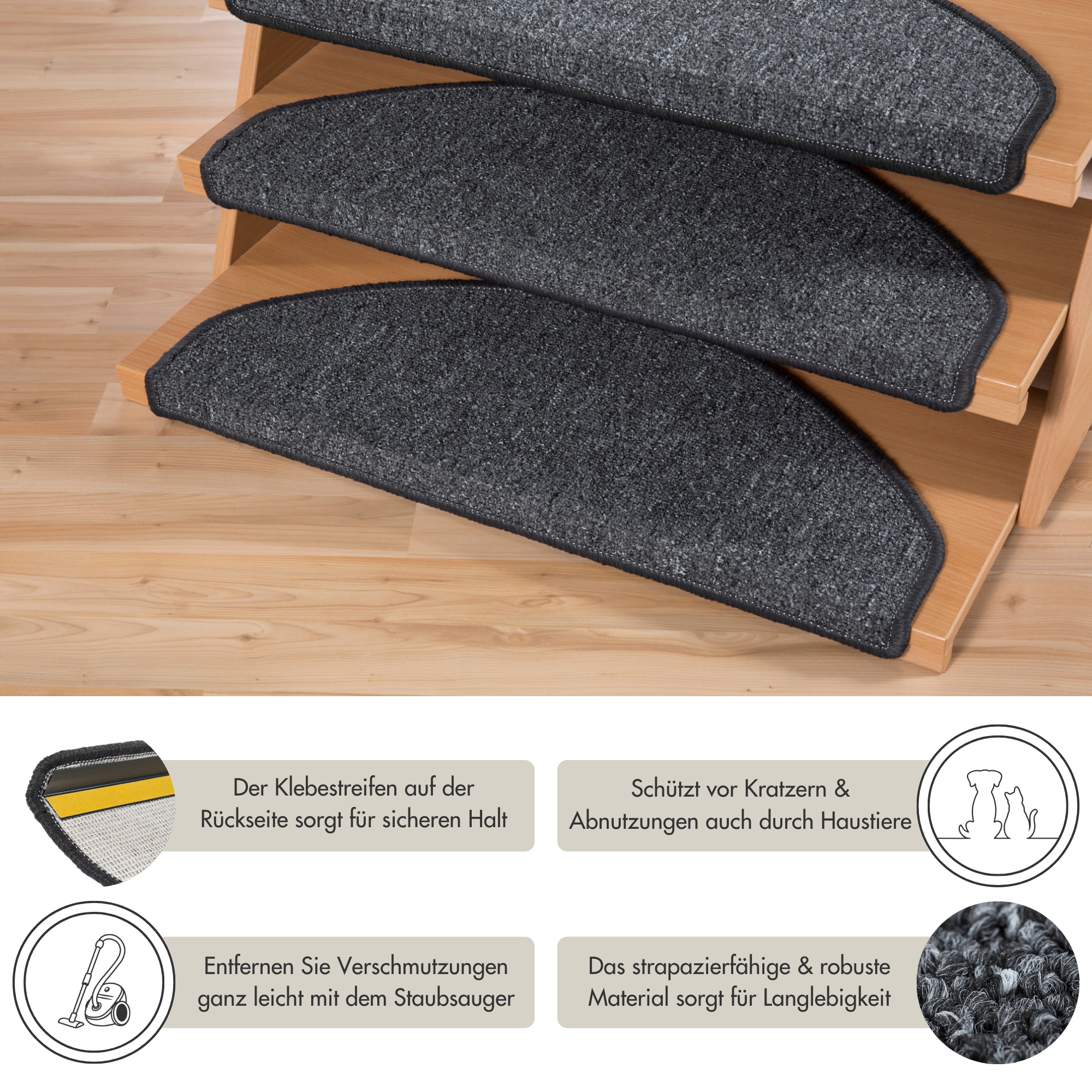 Andiamo Stufenmatte »Bob, Made in Poland« halbrund 4,5 mm Höhe melierte Schlinge, selbstklebend, Set mit 2 Stück oder 15 Stück