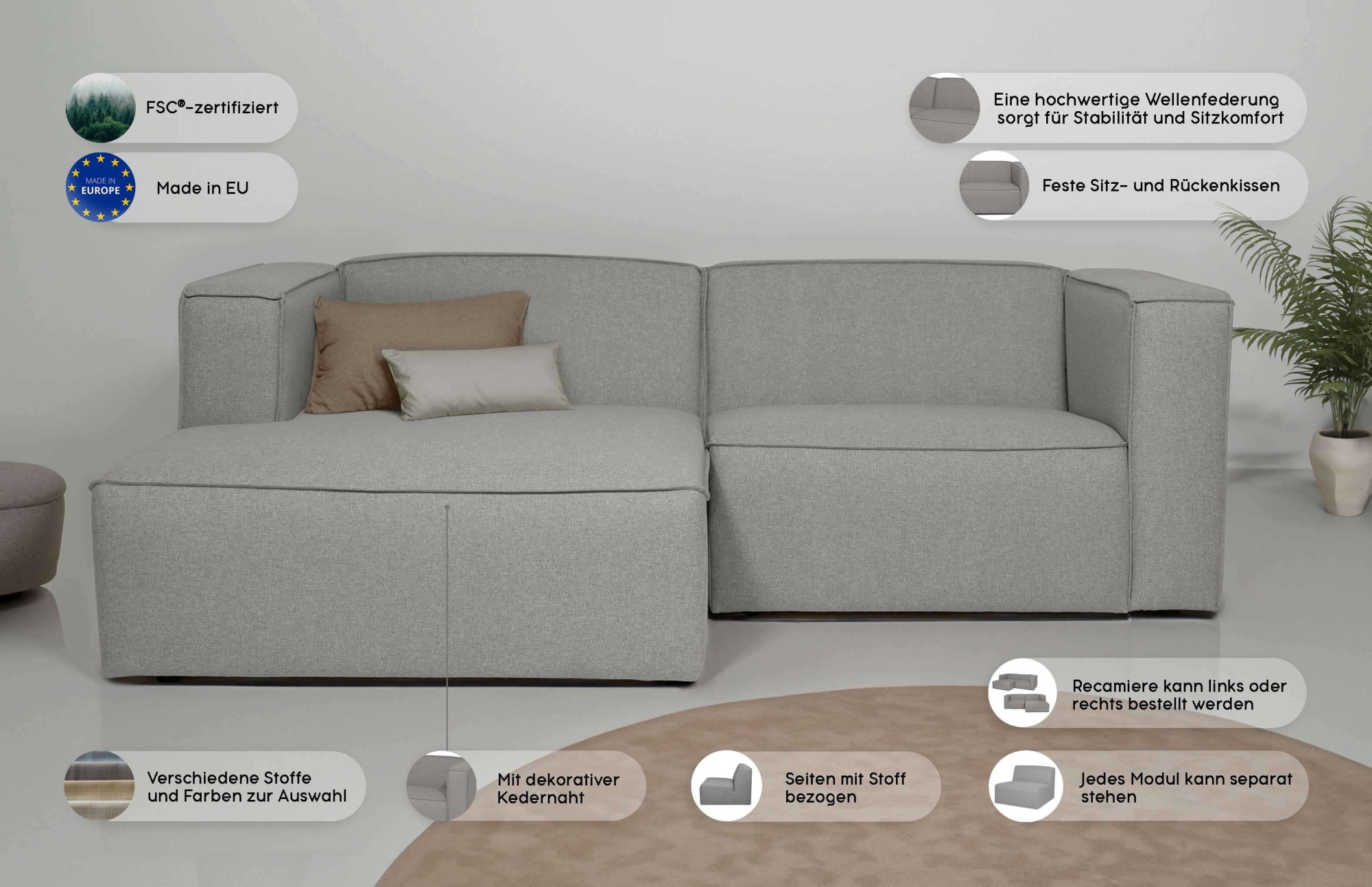 GOODproduct Ecksofa »Dalby, L-Form,« extra tiefe Sitzfläche, mit Kedernaht, angenehmer Sitzkomfort