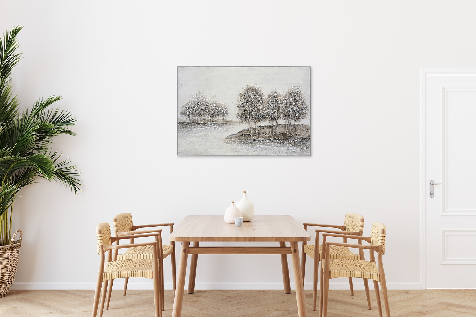 Bönninghoff Peinture à l'huile »handarbeit gerahmt BÄUME 78x118 cm – Wandbild Deko neutral« Arbre | Arbres | Paysage 1 cuis tlg. fabriqué à la main, chaque image est unique, cadre à joint creux