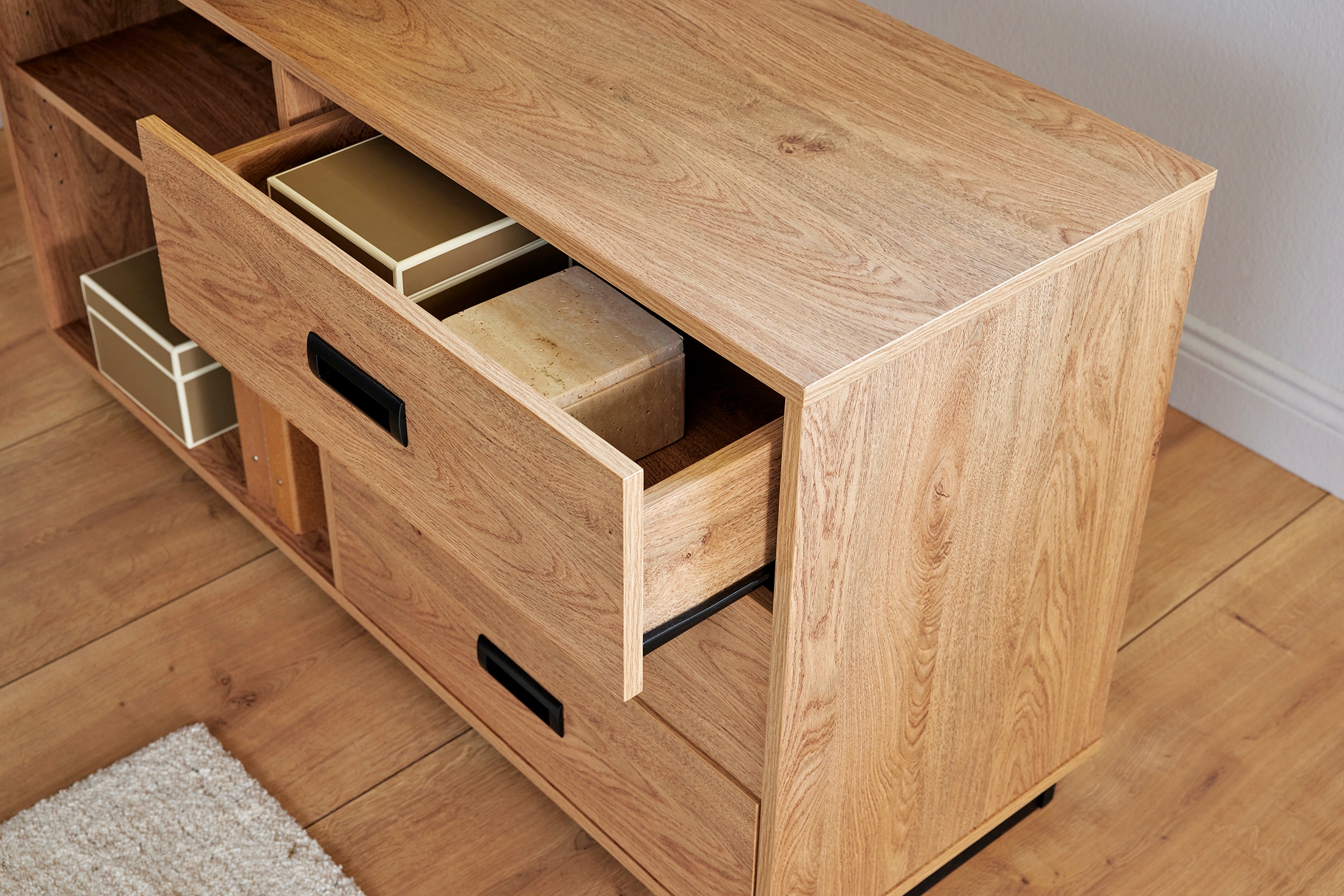 Jahnke Bureau d'angle »RIVA C 150 E« 1 cuis tlg. montage réversible, espace de rangement & passage de câbles, largeur 150 cm