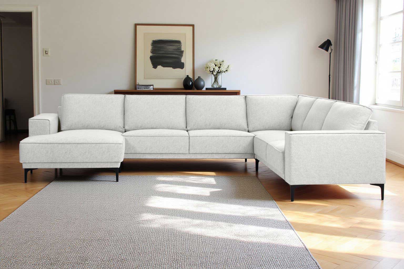 PLACES OF STYLE Paysage de salon »XXL Sofa Oland, Struktur, Flachgewebe, Luxus-Microfaser, Boucle« U-Form, 342 cm, Wellenunterfederung, Skandi-Design, Metallfüsse