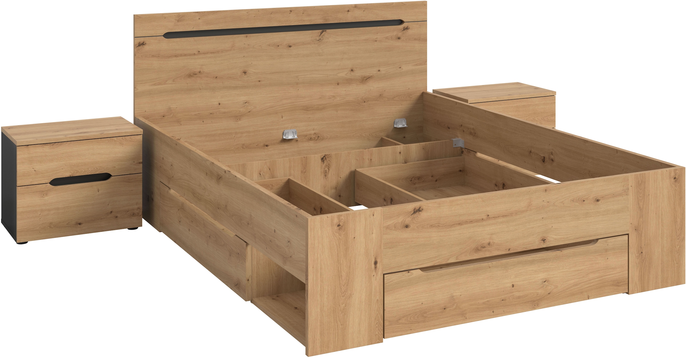 Home affaire Ensemble de chambre à coucher »REHAT, 3-teilig, bestehend aus: Stauraumbett & 2x Nachtkommode« TOPSELLER!, für Matratzengrösse 140x200 cm, viel Stauraum, 3 cuis tlg. Rehat, Schlafzimmerset, Bett 140x200 cm, 2 Nachttische