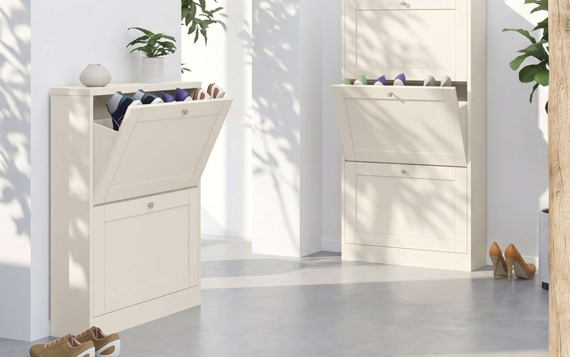 GOODproduct Armoire à chaussures »Heide« Largeur 70 cm, avec 2 volets et façade facettée