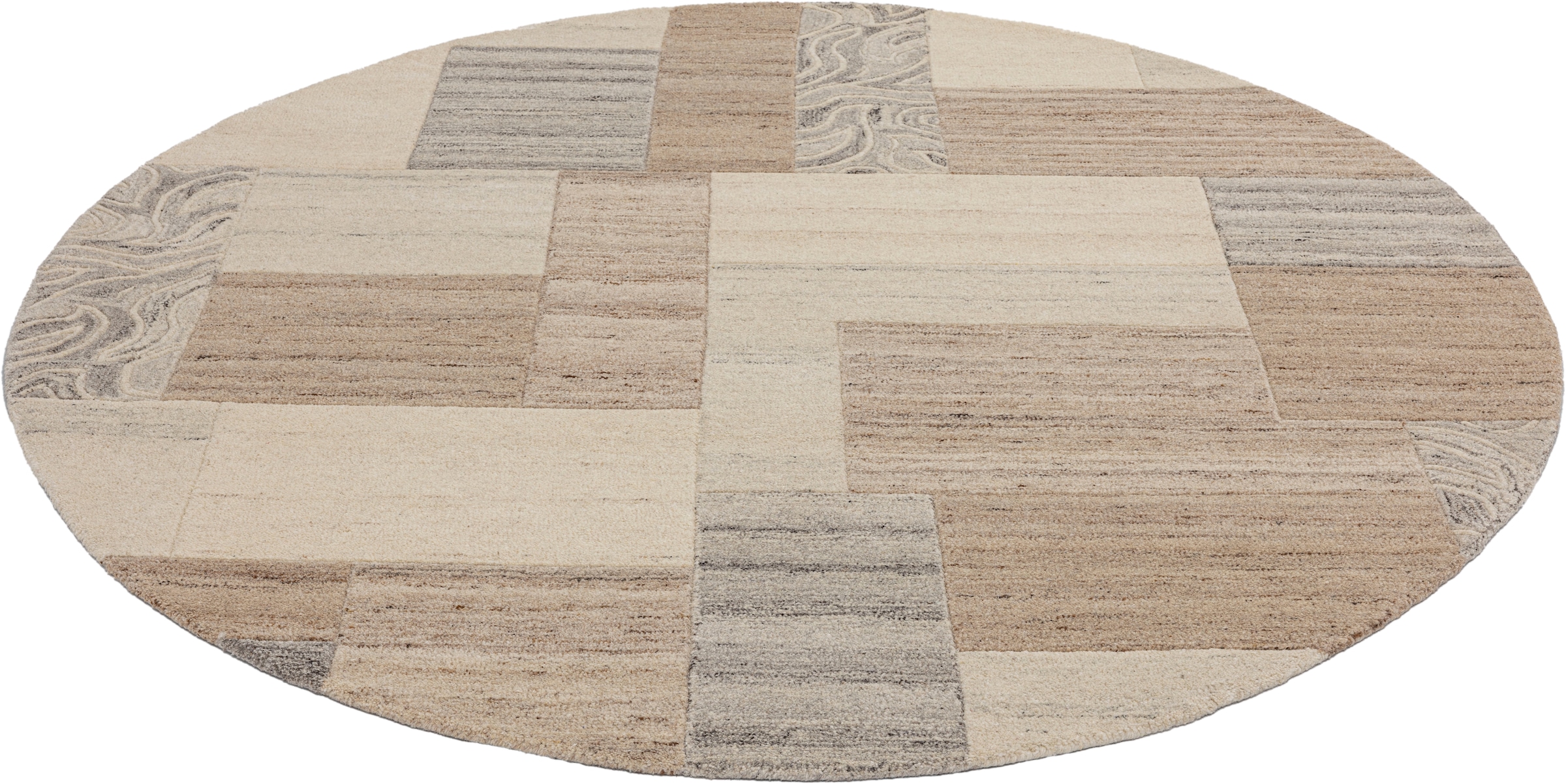 THEKO Tapis en laine »Lola,  Wolle, handgearbeitet, Patchwork Design« Rond 12 mm Höhe handgetuftet, Wohnzimmer, Schlafzimmer, Esszimmer