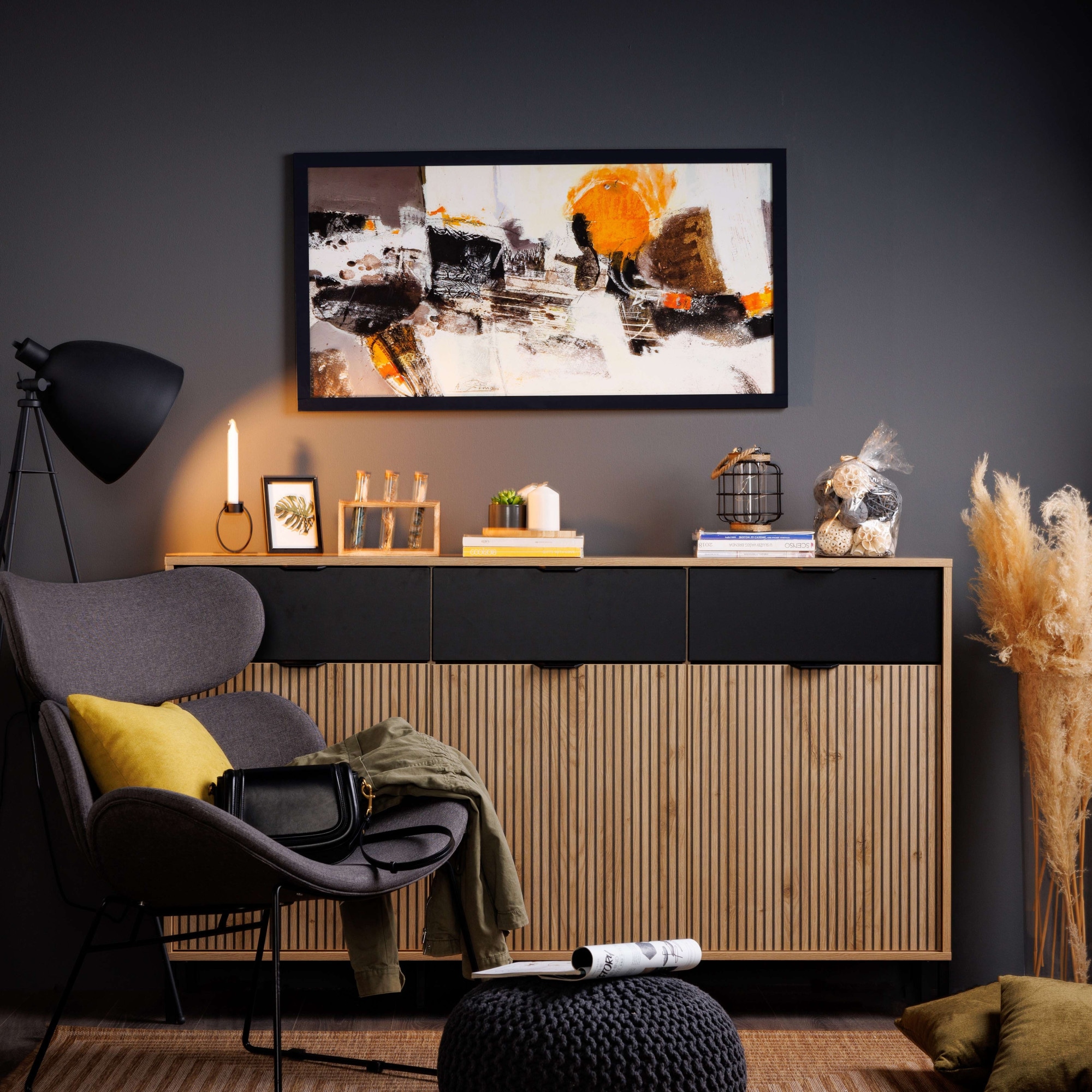 Home affaire Commode »Mayenne Sideboard, Schubladenschrank, Kommode, Anrichte, Breite 157cm« Wohnzimmermöbel, Schlafzimmermöbel, mit Drehtüren und drei Schubladen