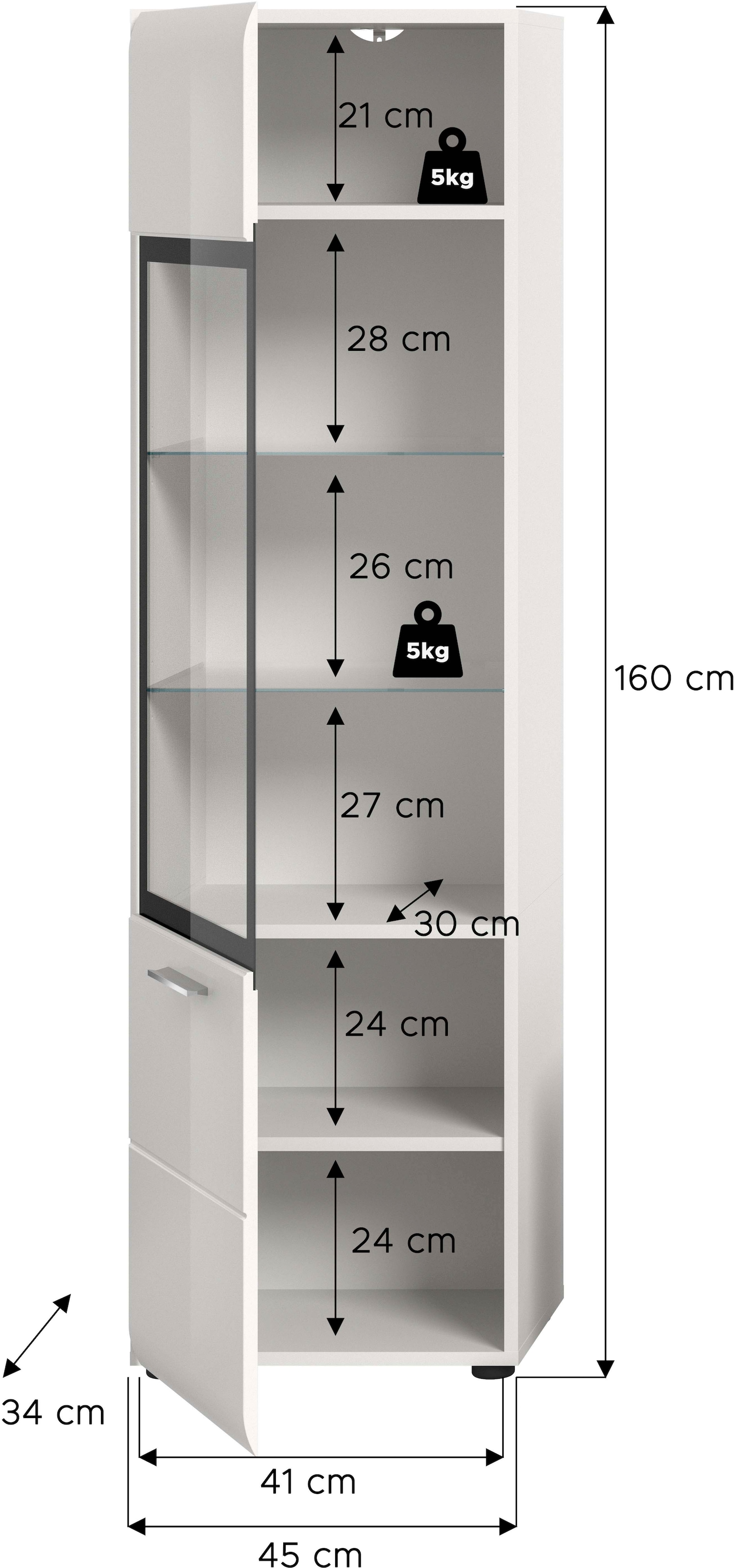 Home affaire Vitrine »FLORENZ, Höhe: 160 cm, hochwertige MDF-Front, Glastür, Glasböden« 1 Stk. tlg. Vitrine, Vitrine weiss, Vitrinenschrank, Wohnzimmervitrine, Wohnzimmer