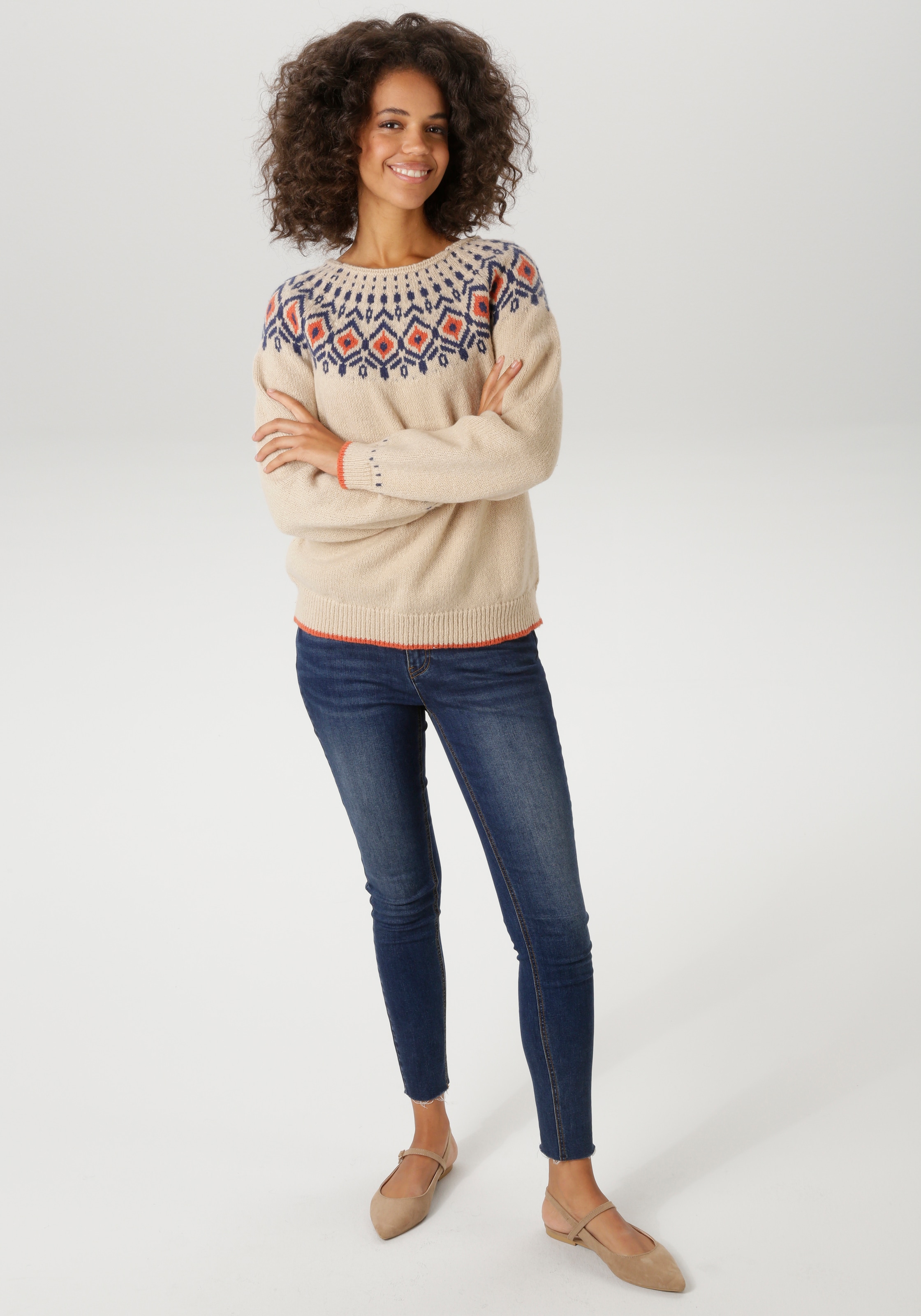 Aniston CASUAL Strickpullover mit farbharmonischen Norweger-Muster - NEUE KOLLEKTION