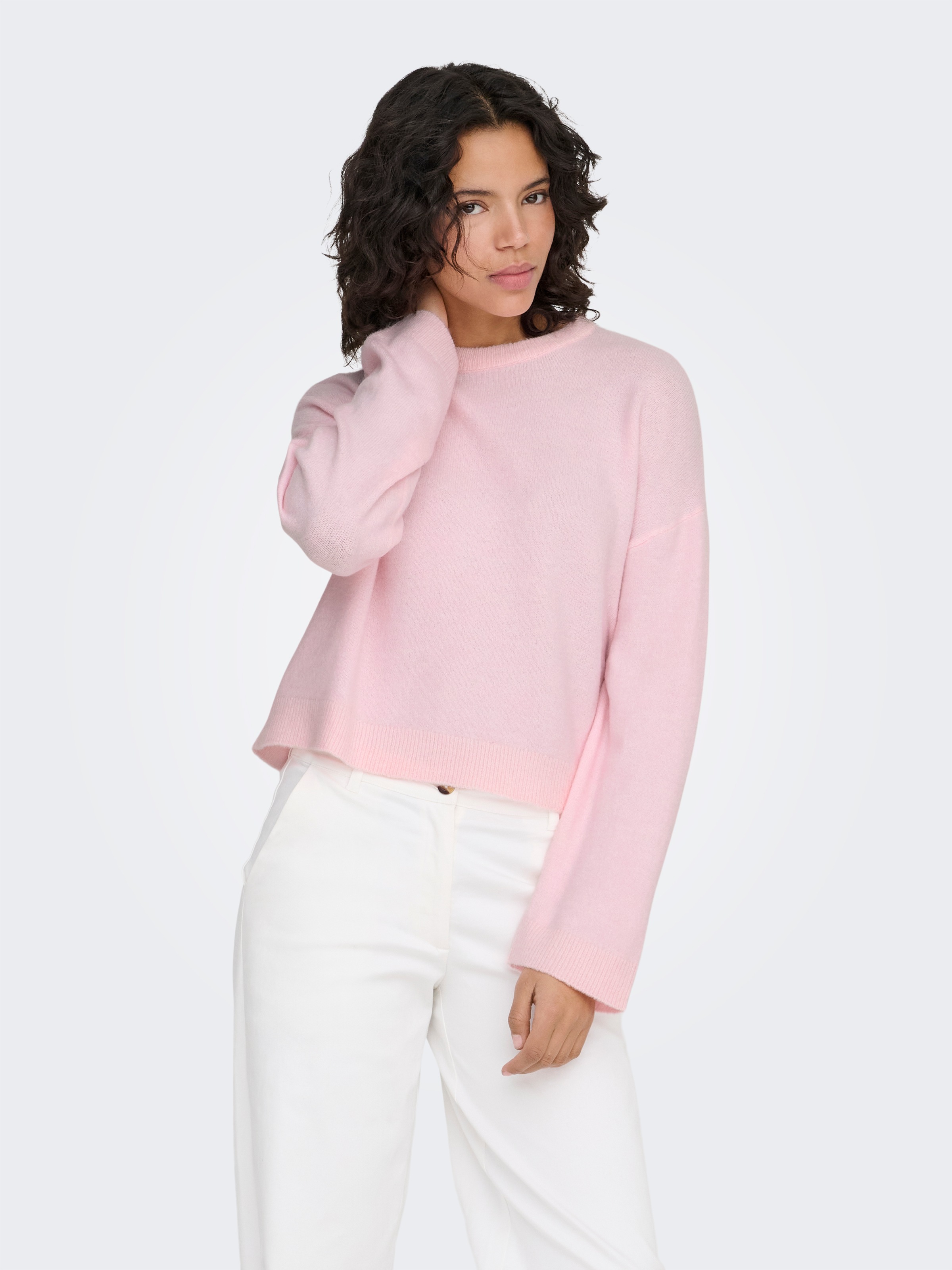 ONLY Rundhalspullover »ONLSIMONI L/S O-NECK PULLOVER KNT NOOS« Materialmix, regular fit