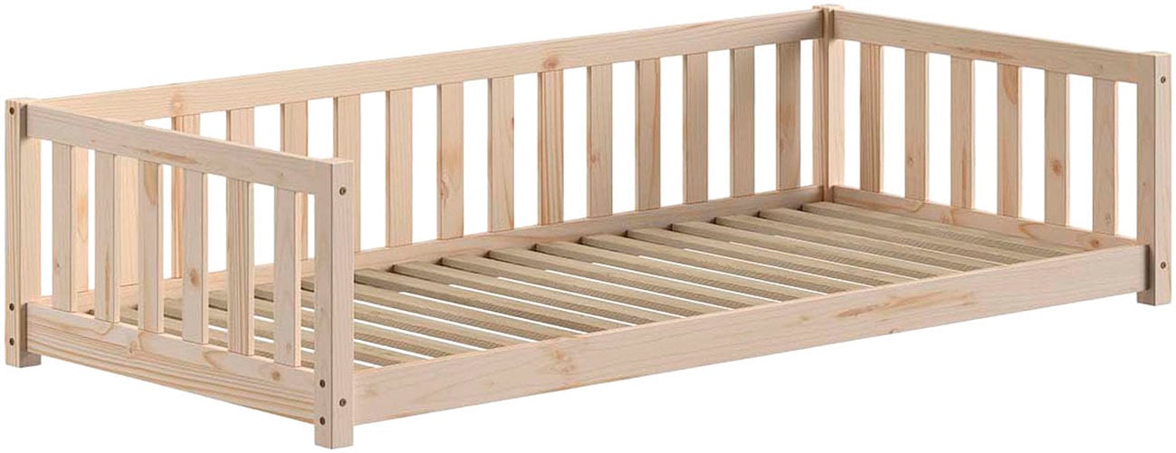 Vipack Lit d'enfant »Dallas, Massivholzbett, umbaubar vom Boden- zum Daybett« Incl. sommier à lattes roulantes et cadre à barreaux, largeur 90 ou 140x200 cm,  construction stable et solide, en pin massif naturel ou blanc au choix