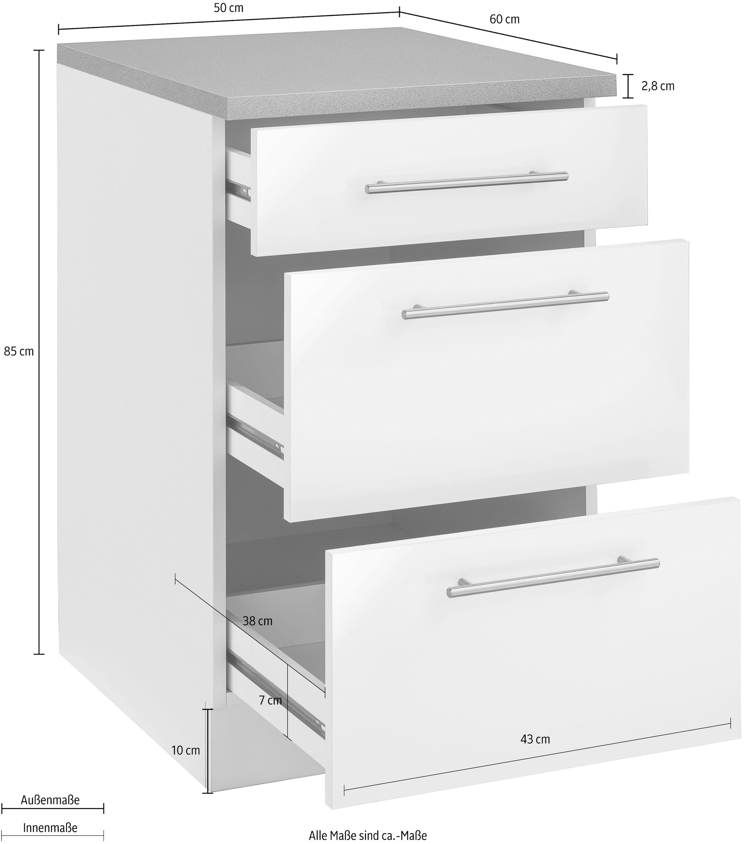 wiho Küchen Unterschrank »Cali, TOPSELLER« 50 cm breit, mit 2 grossen Auszügen