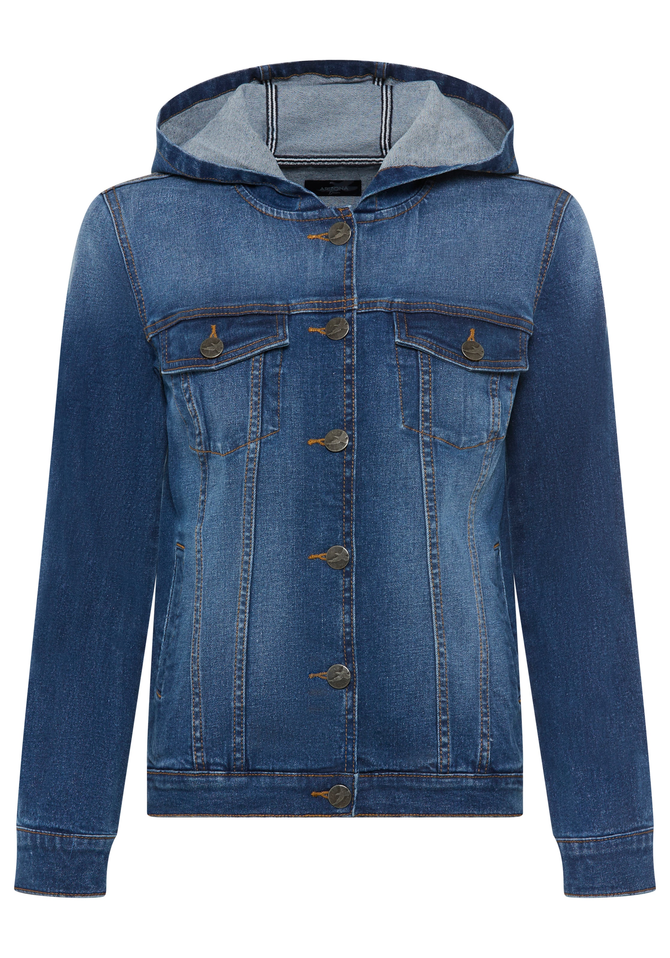 Arizona Veste en jean mit Kapuze mit Kapuze, Regular Fit, mit Knopfleiste, mit Knopf-Applikationen