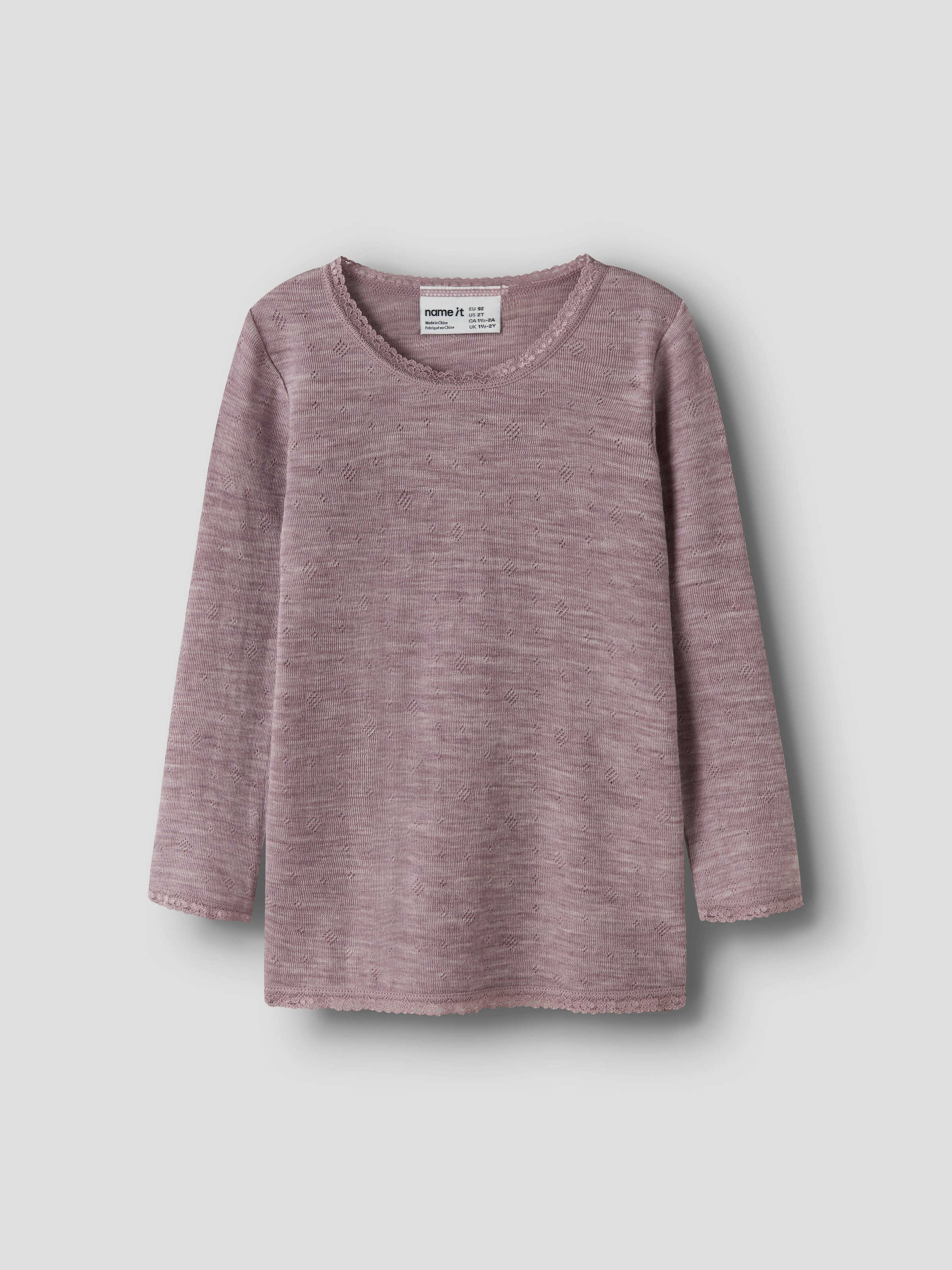 Name It T-shirt à manches longues »NMFWANG WOOL NEEDLE LS TOP SOLID NOOS« en pure laine mérinos