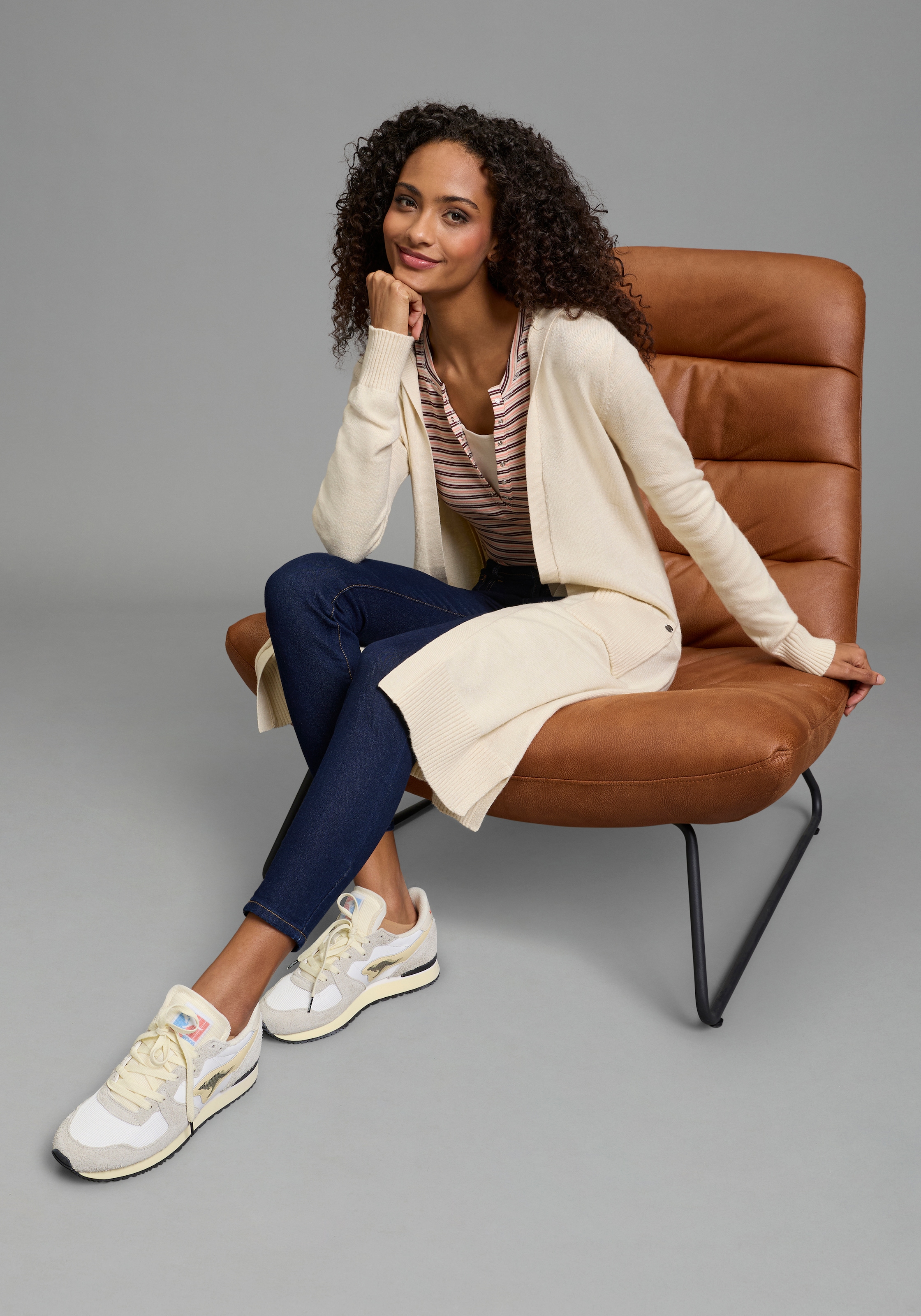 KangaROOS Cardigan long in offener Long-Form mit Kapuze