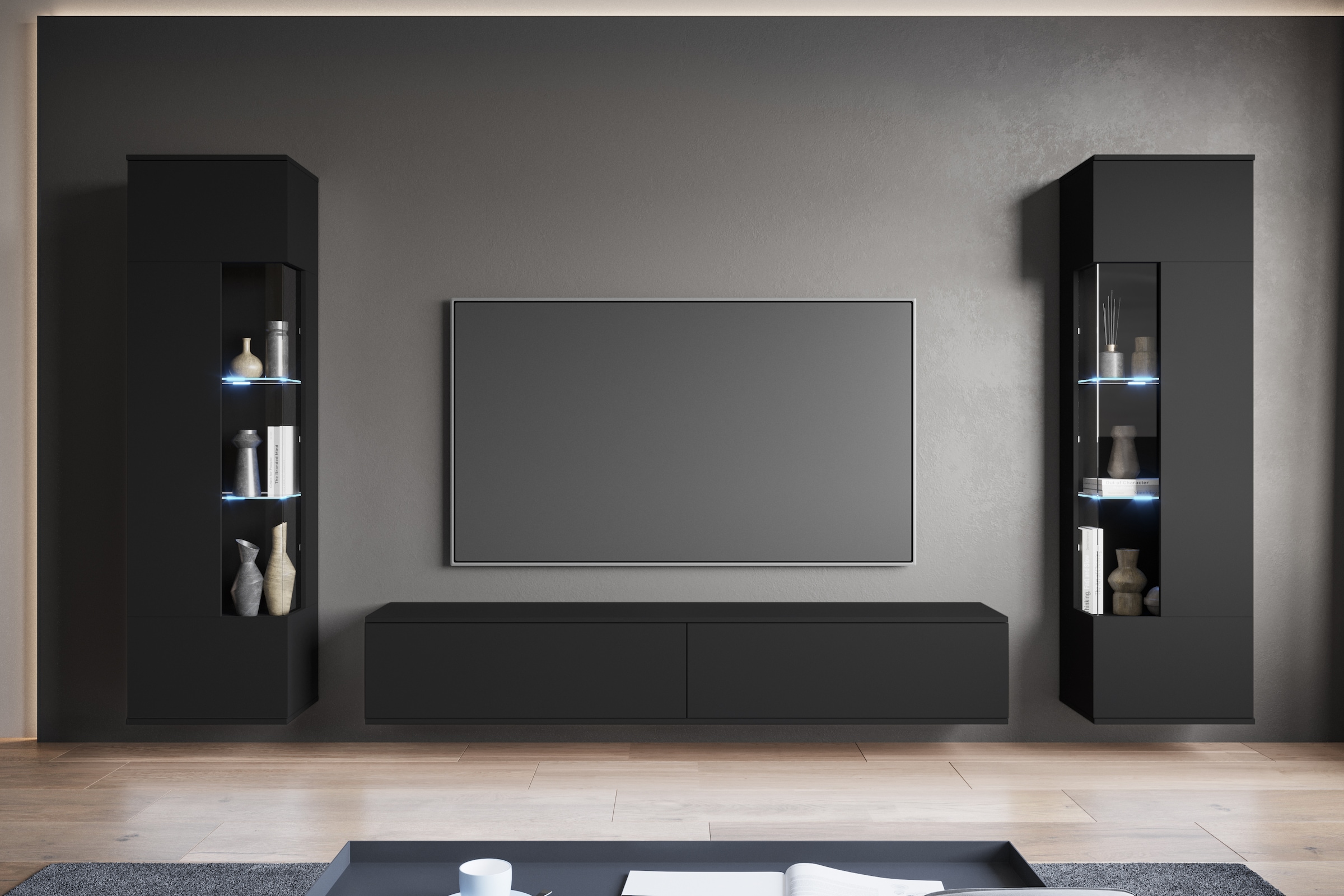 GOODproduct Wohnwand »Kenia, Vitrine Türanschlag links/rechts wechselbar« 3 Stk. tlg.