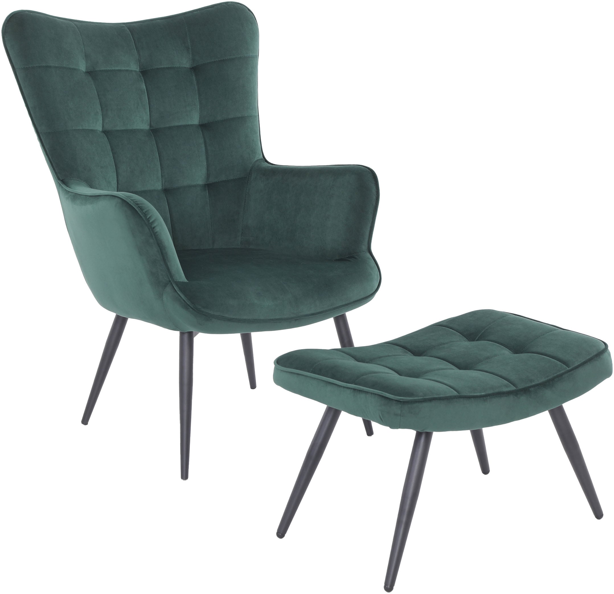 byLIVING Fauteuil »UTA« Bezug Samt in dunkelgrün, Gestell Metall in schwarz, Schaumstoff