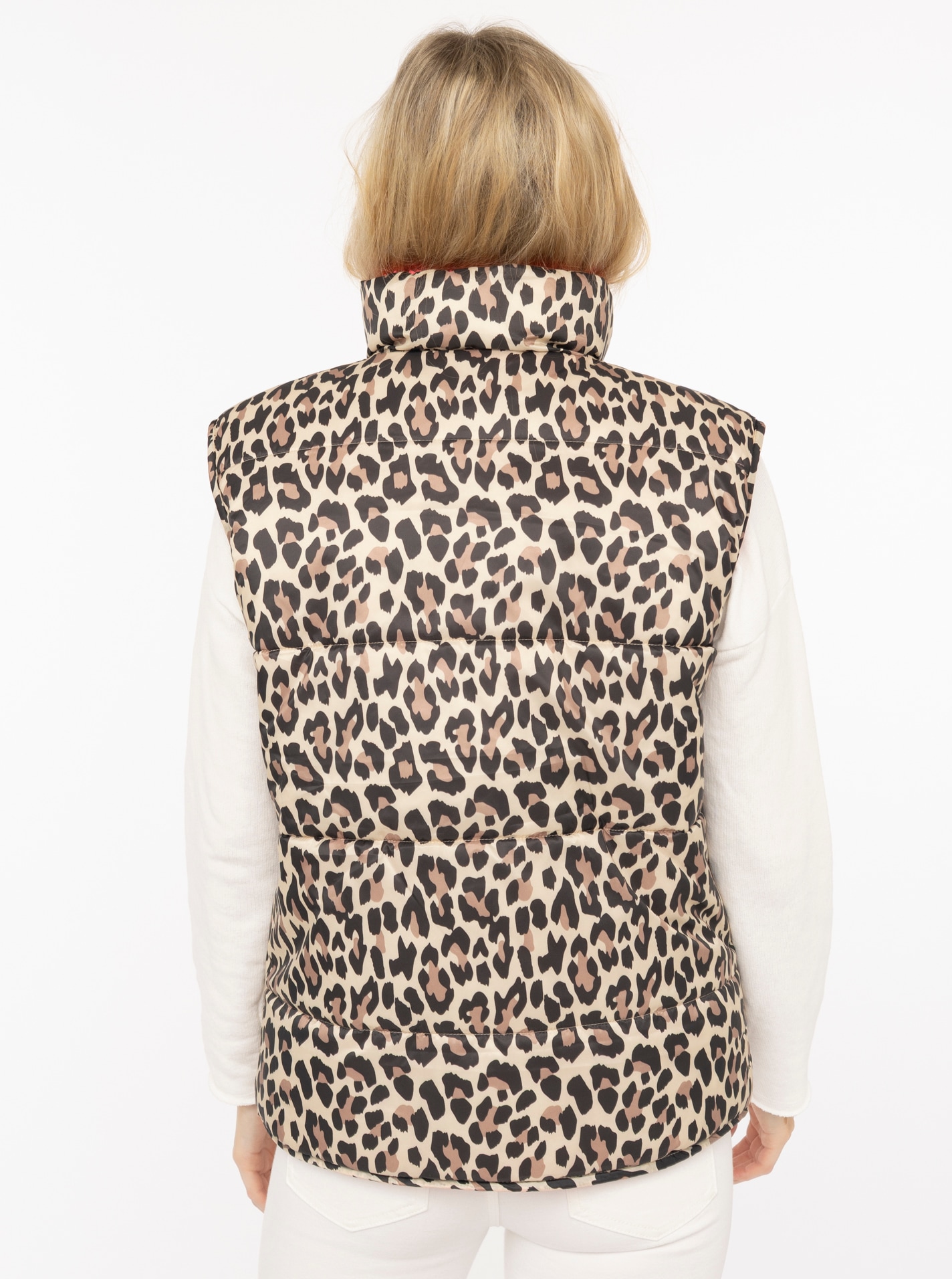 Zwillingsherz Gilet réversible »"Leo Teddy"« réversible, avec fermeture éclair, pendentif cœur, motif léopard, poches latérales