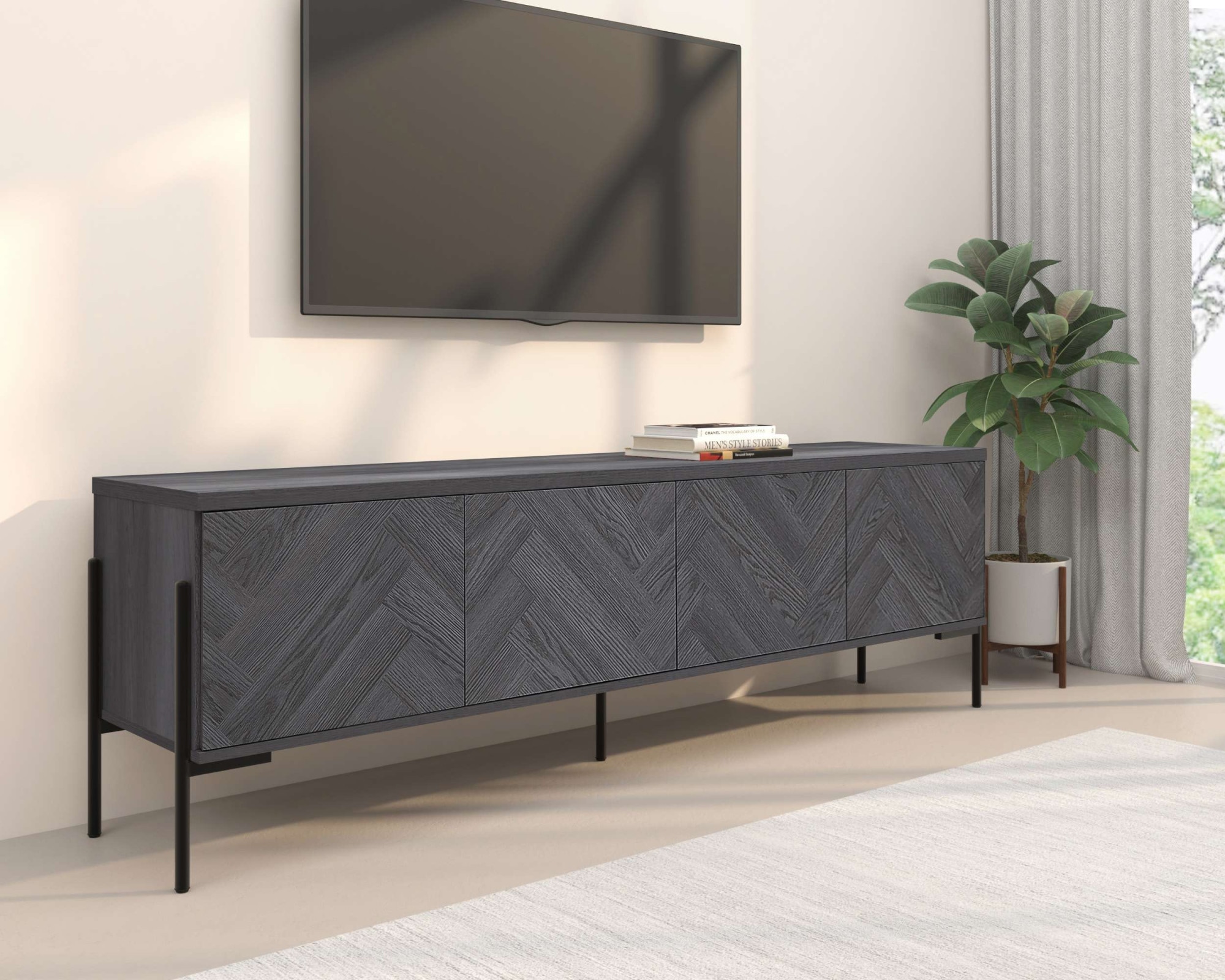 GOODproduct Table basse »Eadwine« TV-Kommode, Push-to-open, Türen mit Fischgräten Muster, Breite 175 cm