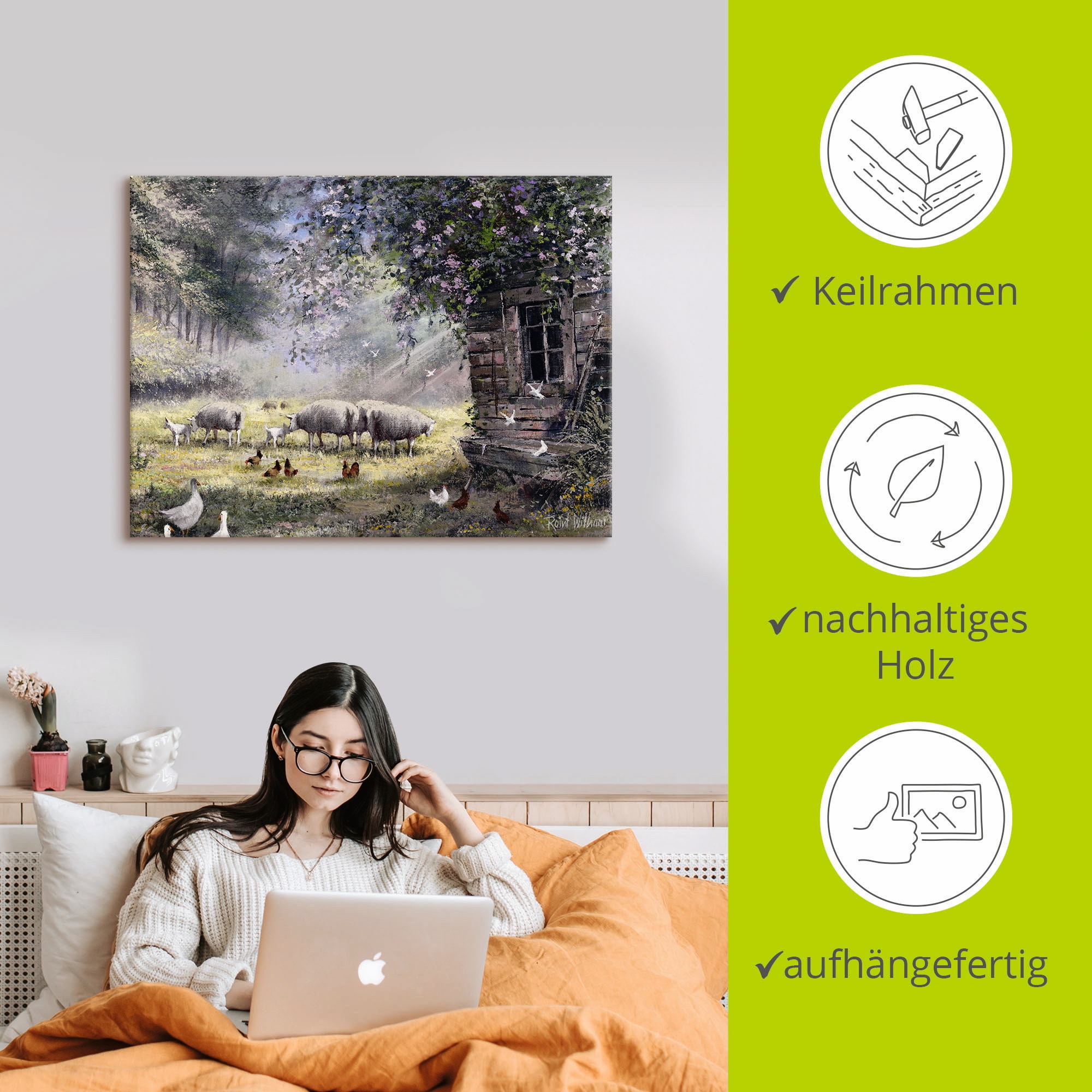 Artland Leinwandbild »Hühner und Schafe« Haustiere 1 Stk. tlg. auf Holzrahmen gespannt