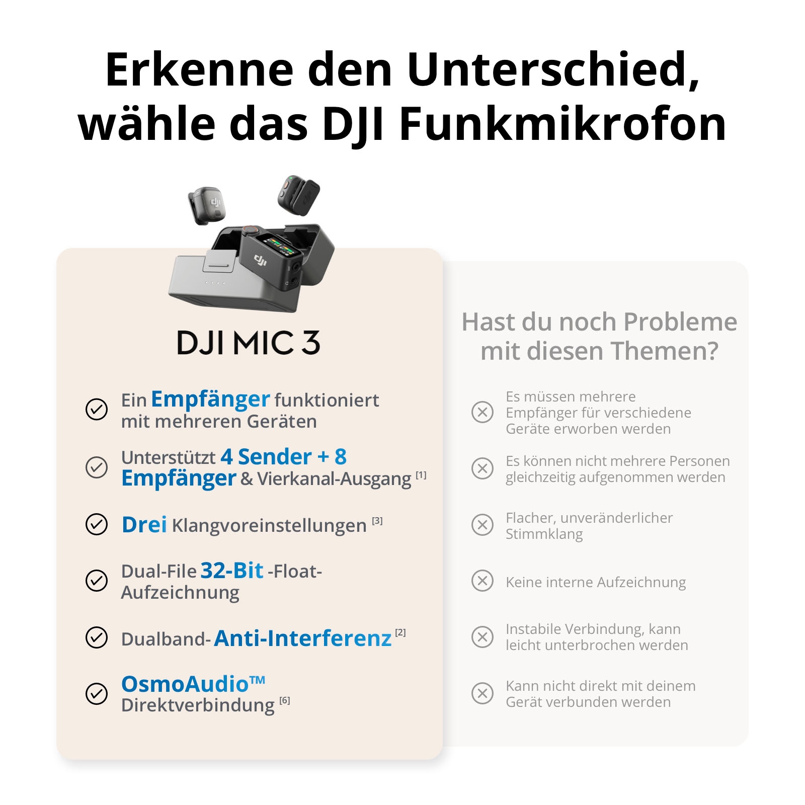 DJI Microphone de streaming »MIC 3  (1 Sender + 1 Empfänger)«