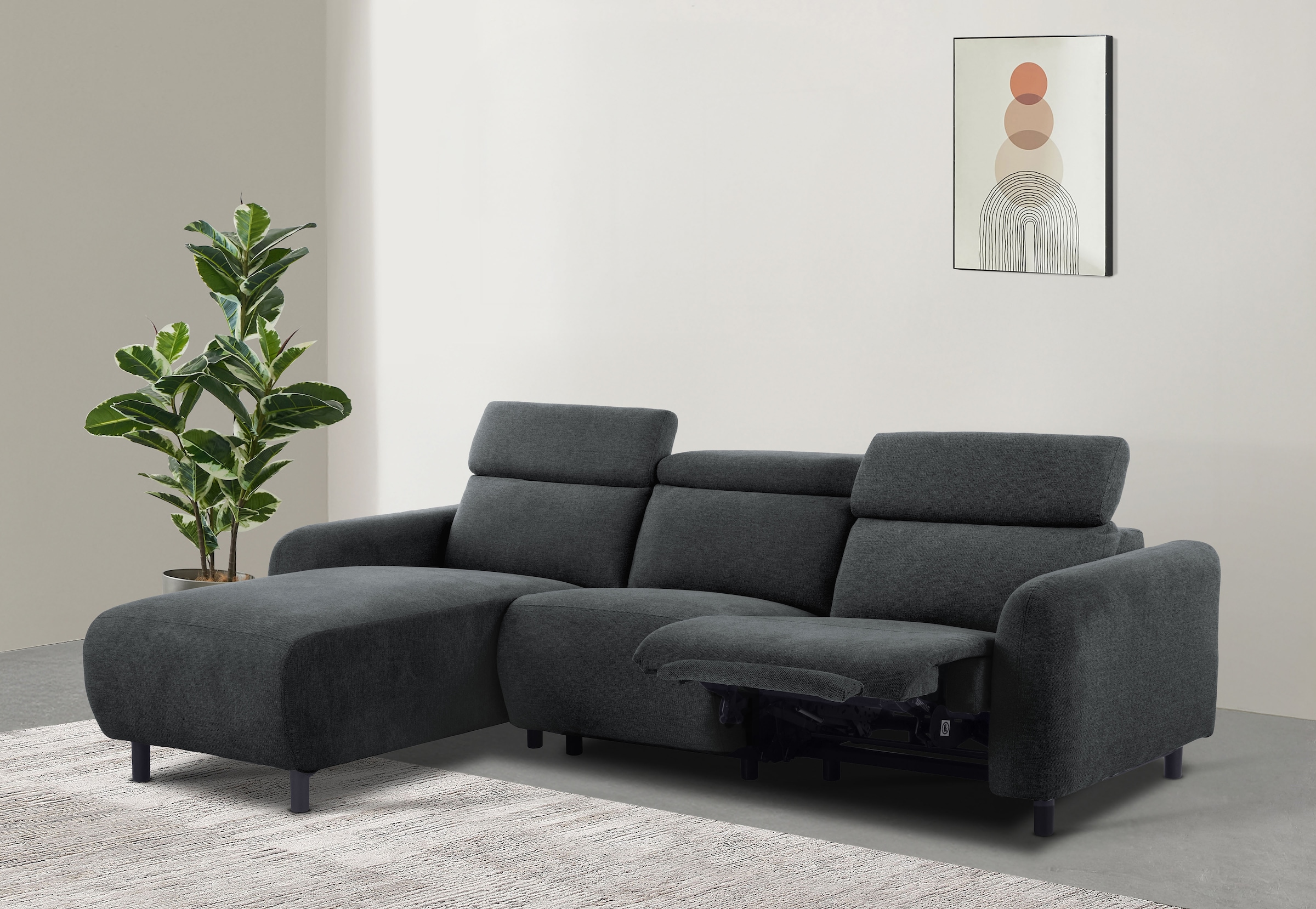GOODproduct Ecksofa »SKAANE Struktur, L-Form, 274 cm, manuelle/elektrische Relaxfunktion,« rundes Design, Kopfteilverstellung, Federkernpolsterung