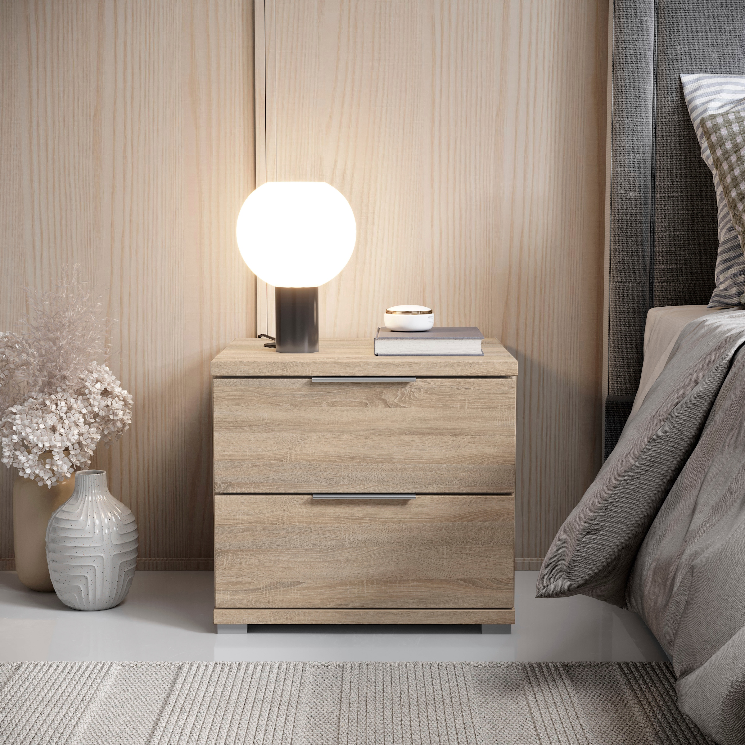 Schlafkontor Table de nuit »Smilla Nachttisch, Nachtkonsole mit Schubkästen« Korpus melaminbeschichtet, silberfarbige oder schwarze Griffe