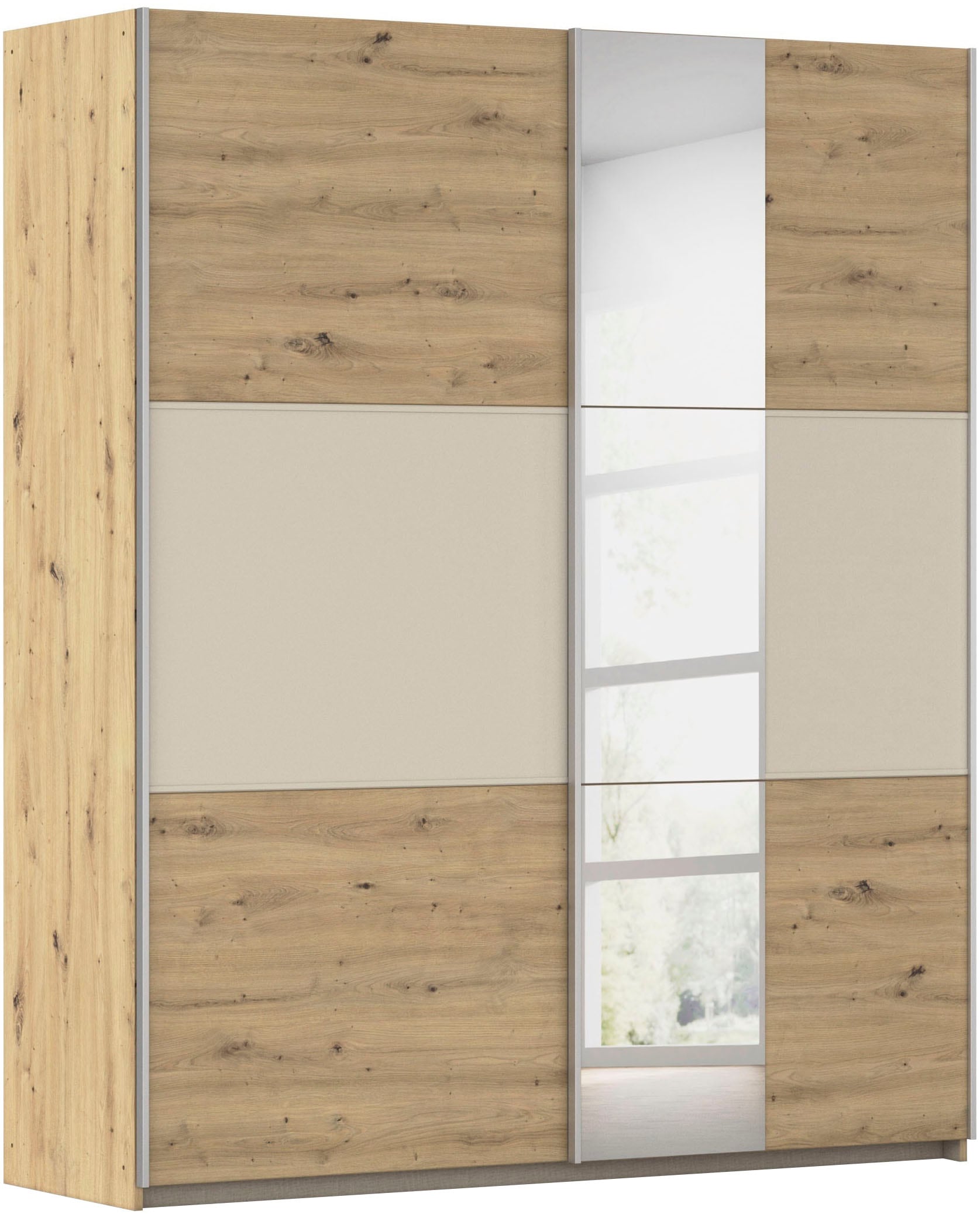 GOODproduct Kleiderschrank »Mehrzweckschrank Aktenschrank Möbel Mietswohnung TOPSELLER  ASTANA« 3 Ausstattungen BASIC/CLASSIC/PREMIUM (inkl. SOFT-CLOSE-FUNKTION),  mit 3 Spiegelelementen, Metallgriffleisten alufarbig MADE IN GERMANY