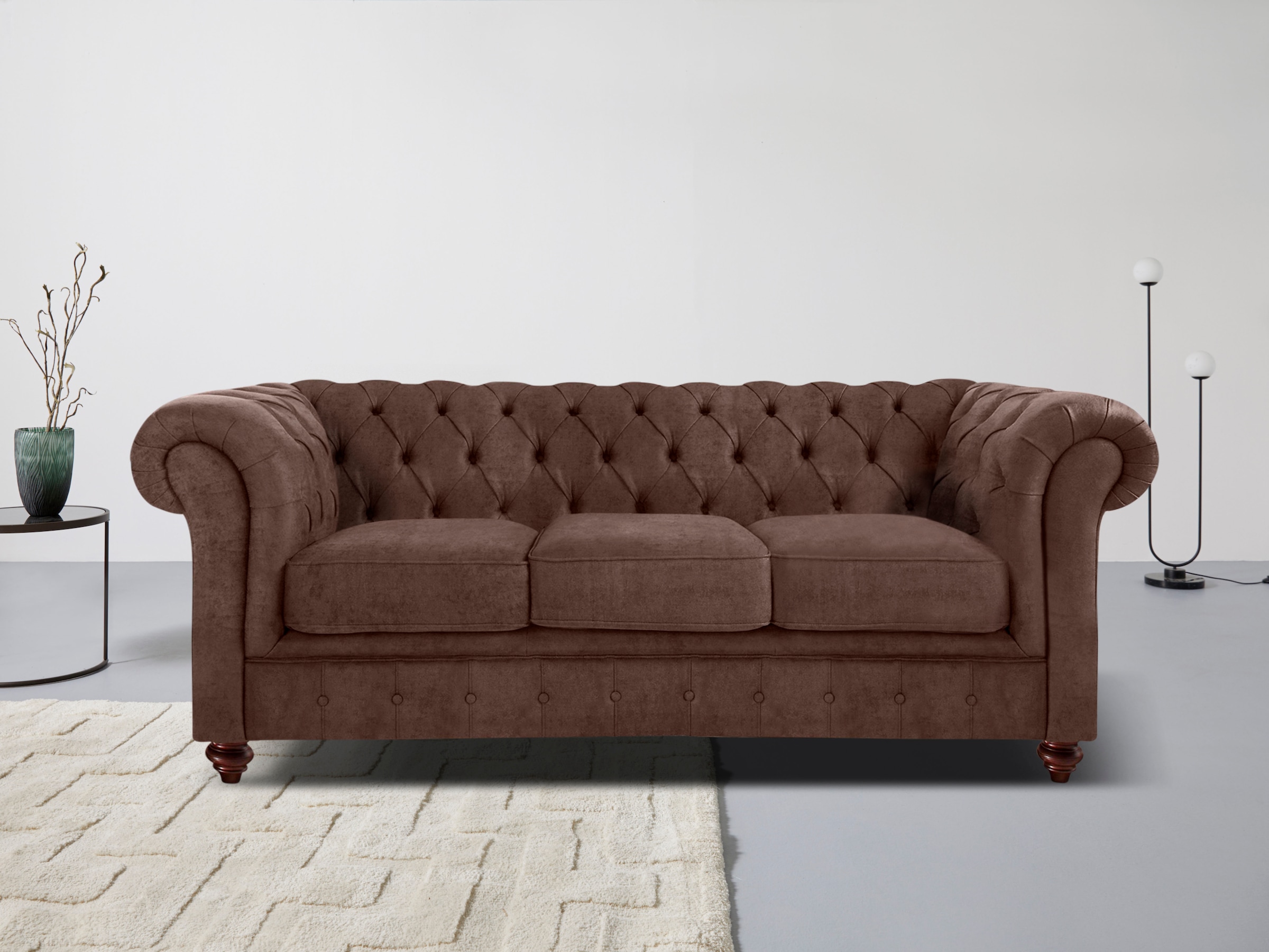 Home affaire Canapé Chesterfield »Chesterfield 3-Sitzer  B/T/H: 198/89/74 cm« mit hochwertiger Knopfheftung , auch in Leder