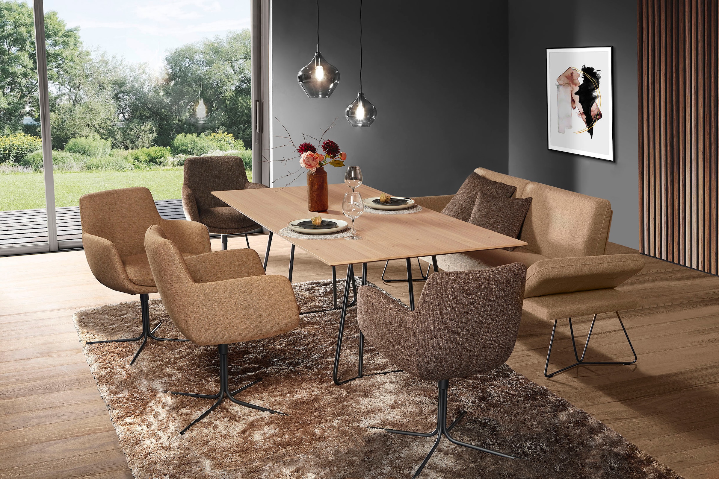 K+W Komfort & Wohnen Banc de salle à manger »Pego Polsterbank« réglage des côtés, au choix en 206 ou 226cm, revêtement cuir véritable