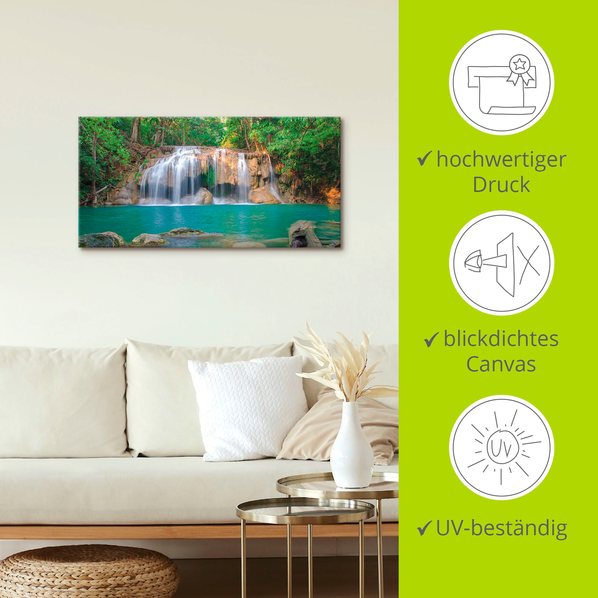 Artland Leinwandbild »Wasserfall im Wald National Park« Gewässer 1 Stk. tlg. auf Holzrahmen gespannt