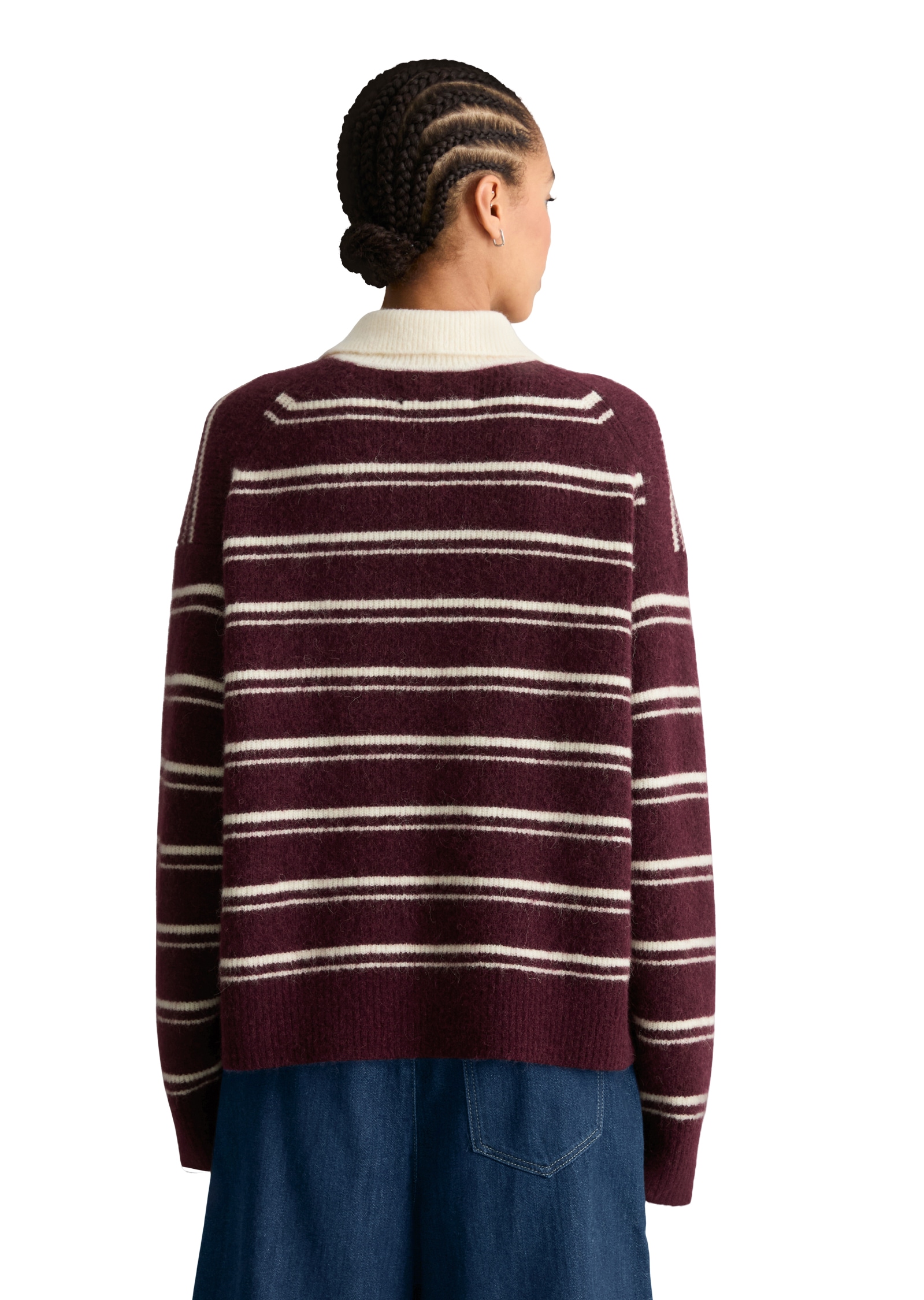 Marc O'Polo DENIM Pull à col polo Polo en tricot rayé oversize en mélange douillet de laine d'alpaga