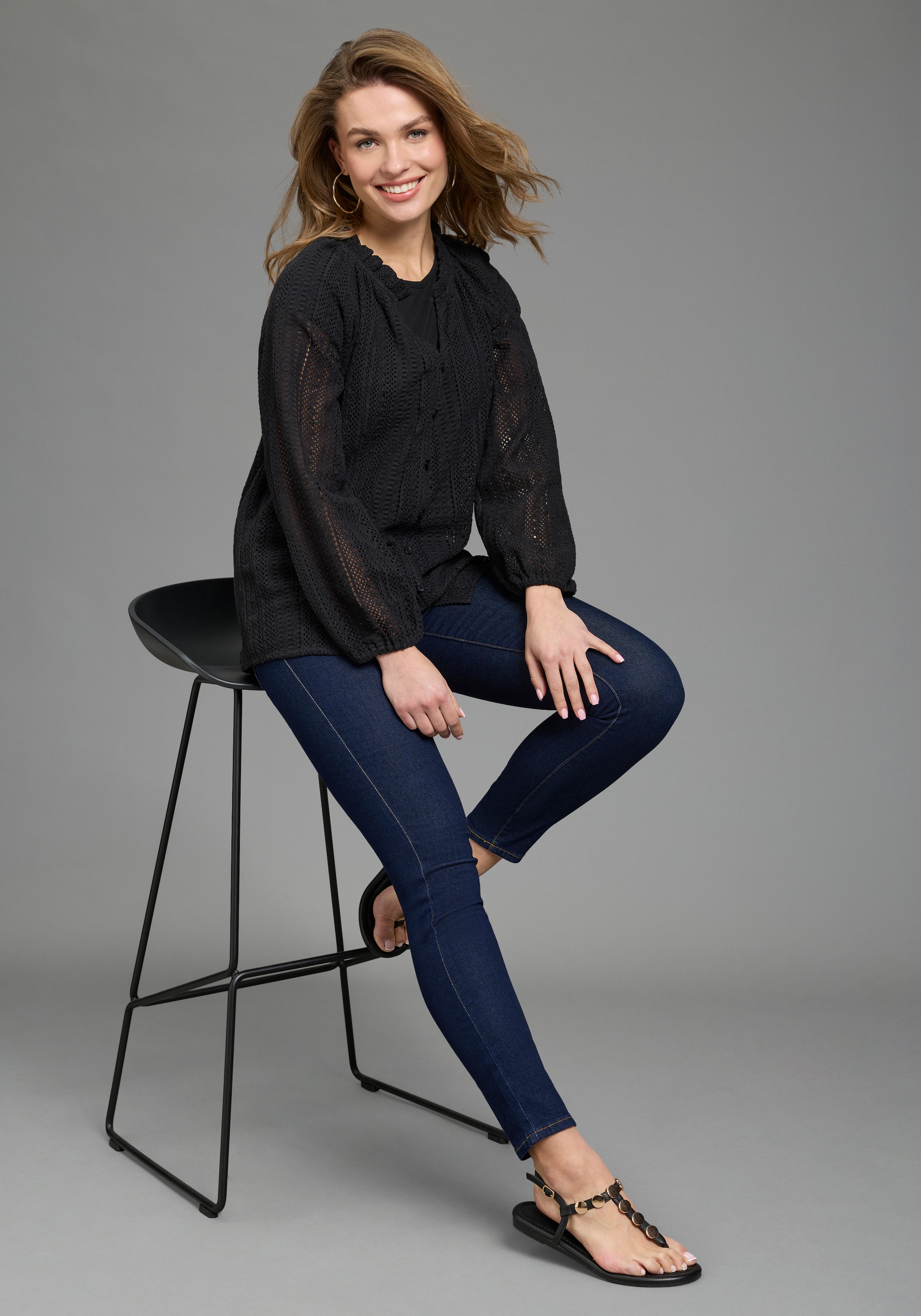 Laura Scott Chemisier à chemise in Häkeloptik, aus Baumwolle