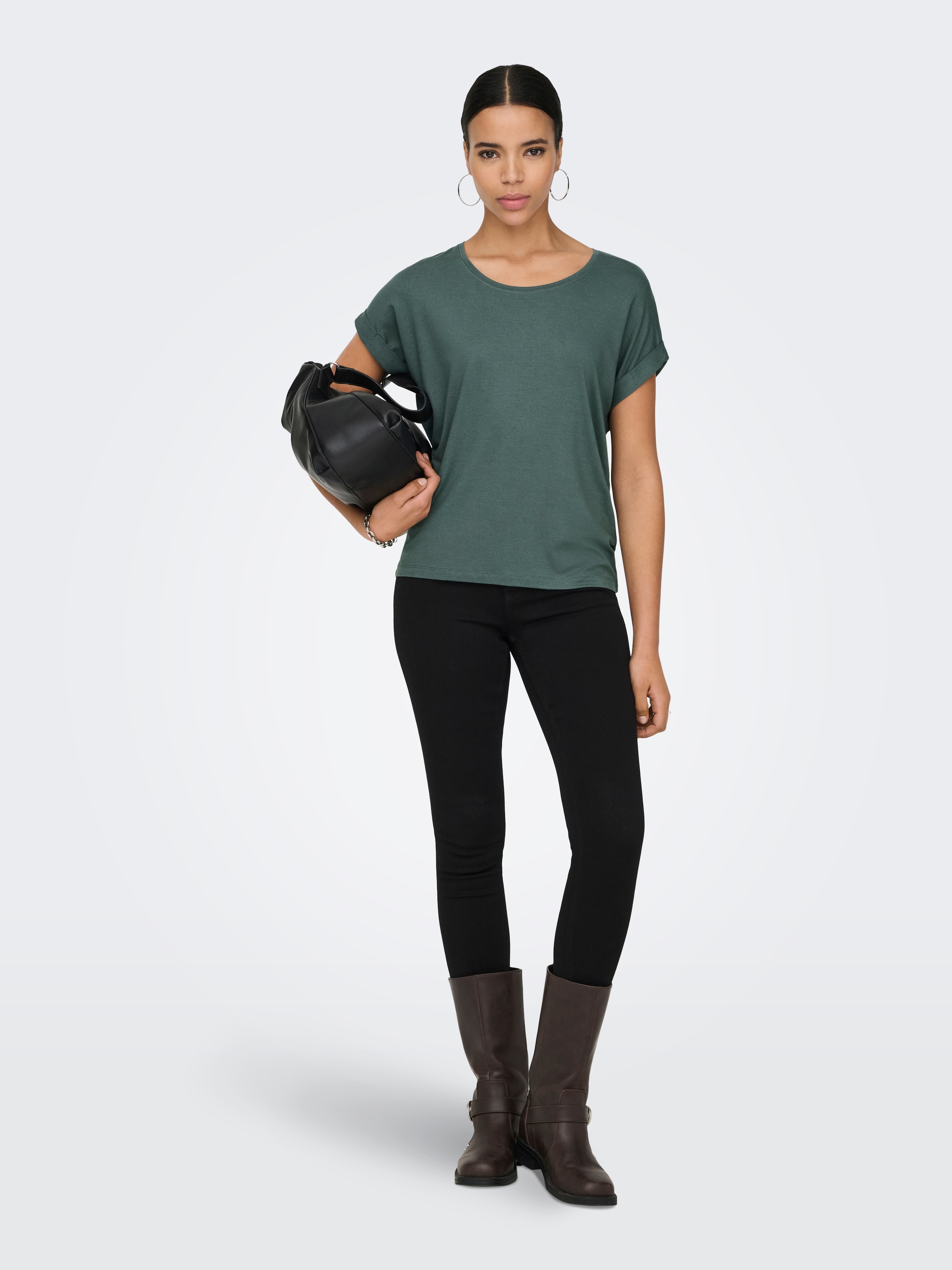 ONLY T-shirt »ONLMOSTER – T-Shirt mit melierter Optik und elastischem Material« meliert, casual, lässig geschnitten, Viskosemischung, Rundhals