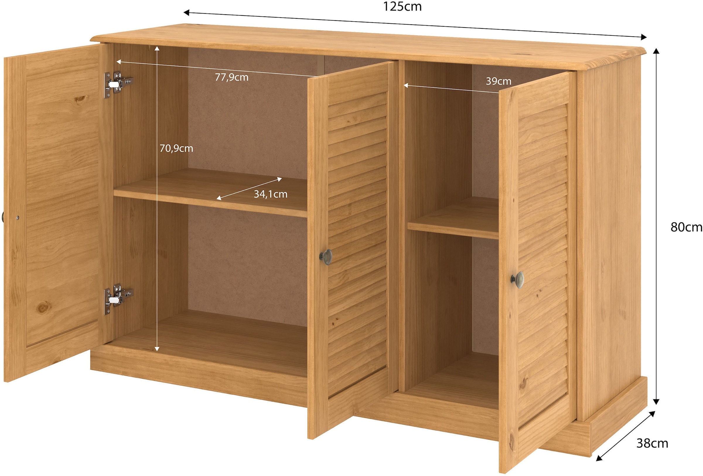 GOODproduct Sideboard »Turia, mit Lamellentüren« Kommode aus massivem Kiefernholz, FSC®, Breite 125 cm