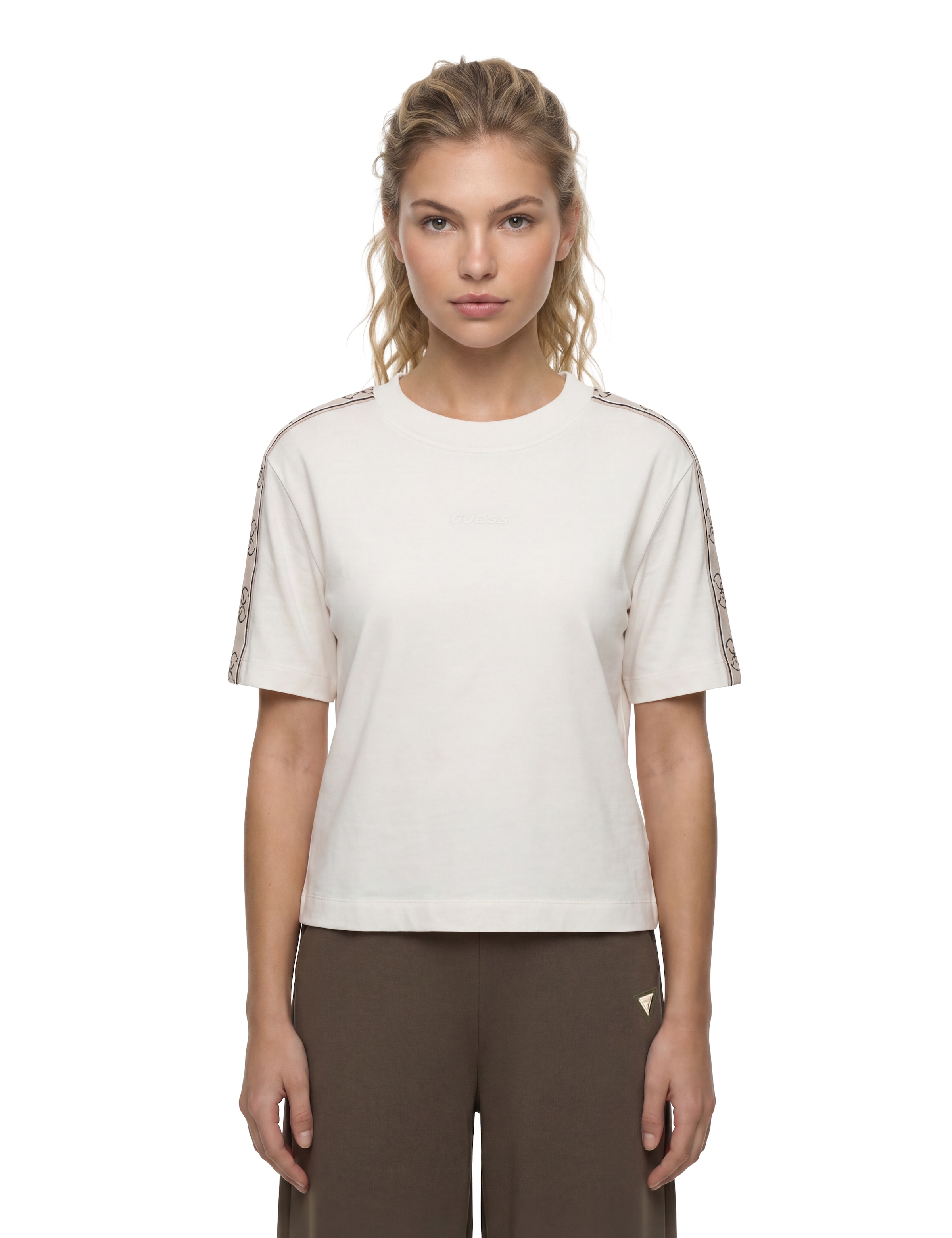 Guess T-shirt »BRITNEY CROP TEE« avec bande logo, coupe boxy