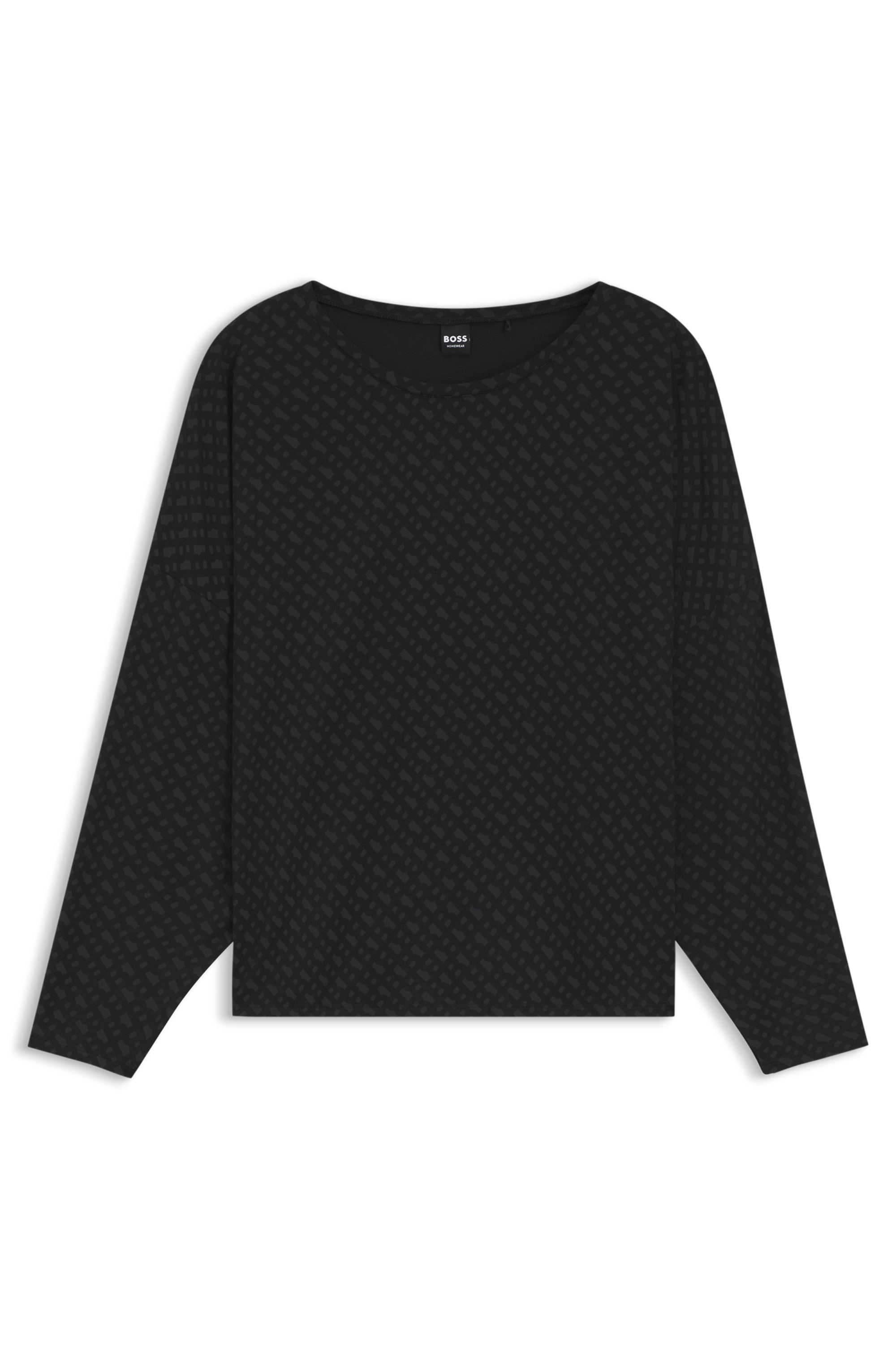 BOSS Pyjamaoberteil mit Monogramm-Print und Fledermausärmeln, Rundhalsausschnitt