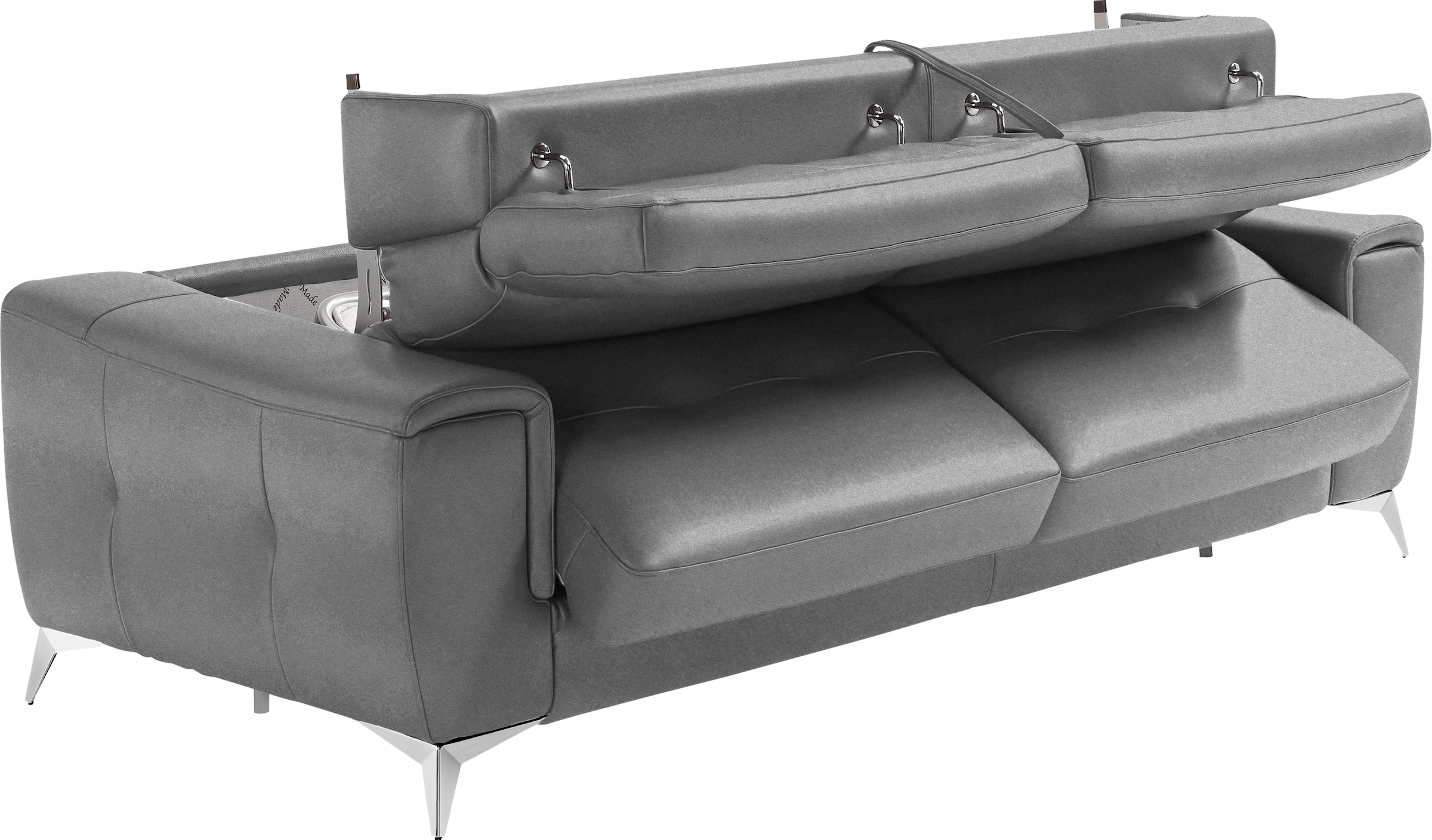 Egoitaliano Schlafsofa »Francine Designsofa, Loungesofa mit Dauerschlaffunktion, Breite 233 cm« Bettfunktion, Luxus-Microfaser Lederoptik, steingrau, Fussfarbe chrom